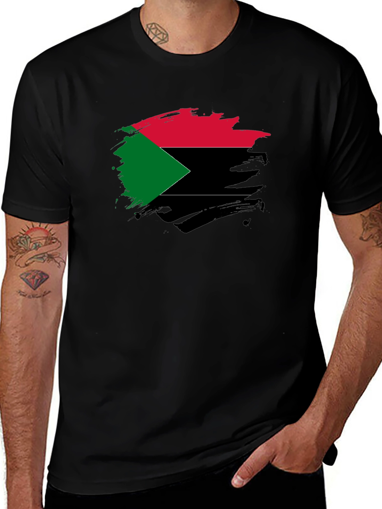 Sudan Flag T-Shirt - Brush Stroke Design