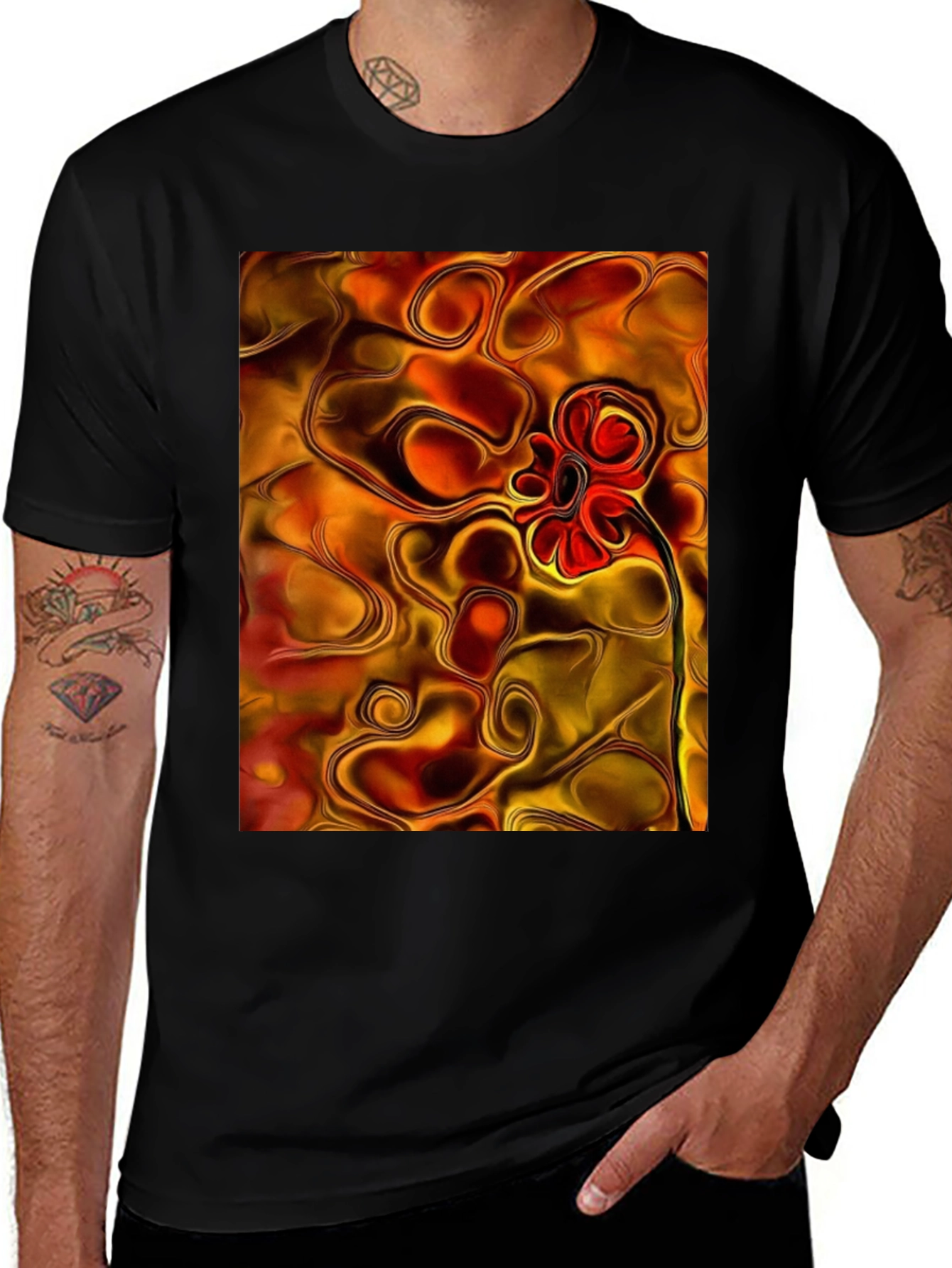 Variant 5 of Abstract Flower Graphic Black T-Shirt