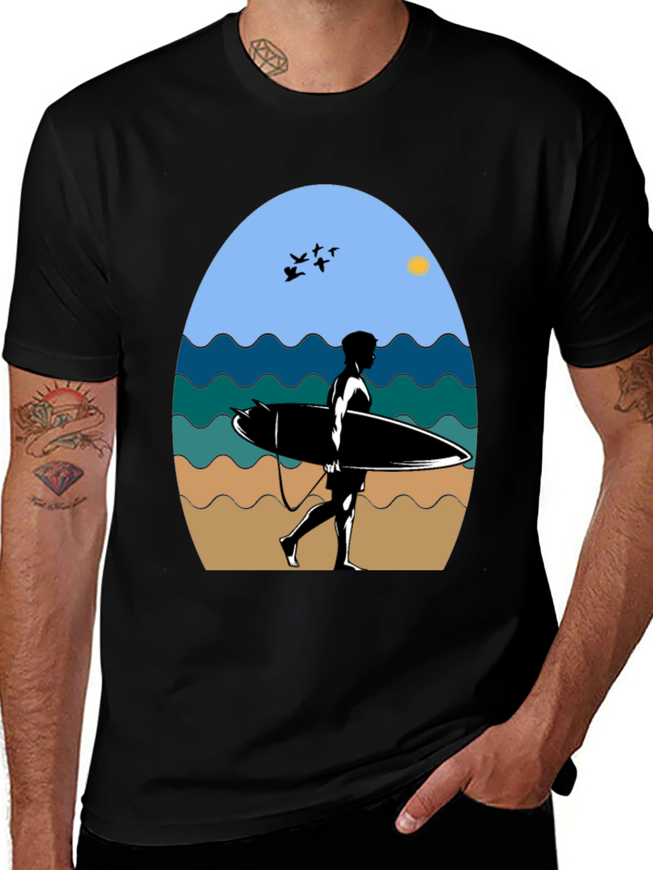 Variant 20 of Surfer Silhouette Graphic T-Shirt - Beach Lover Tee