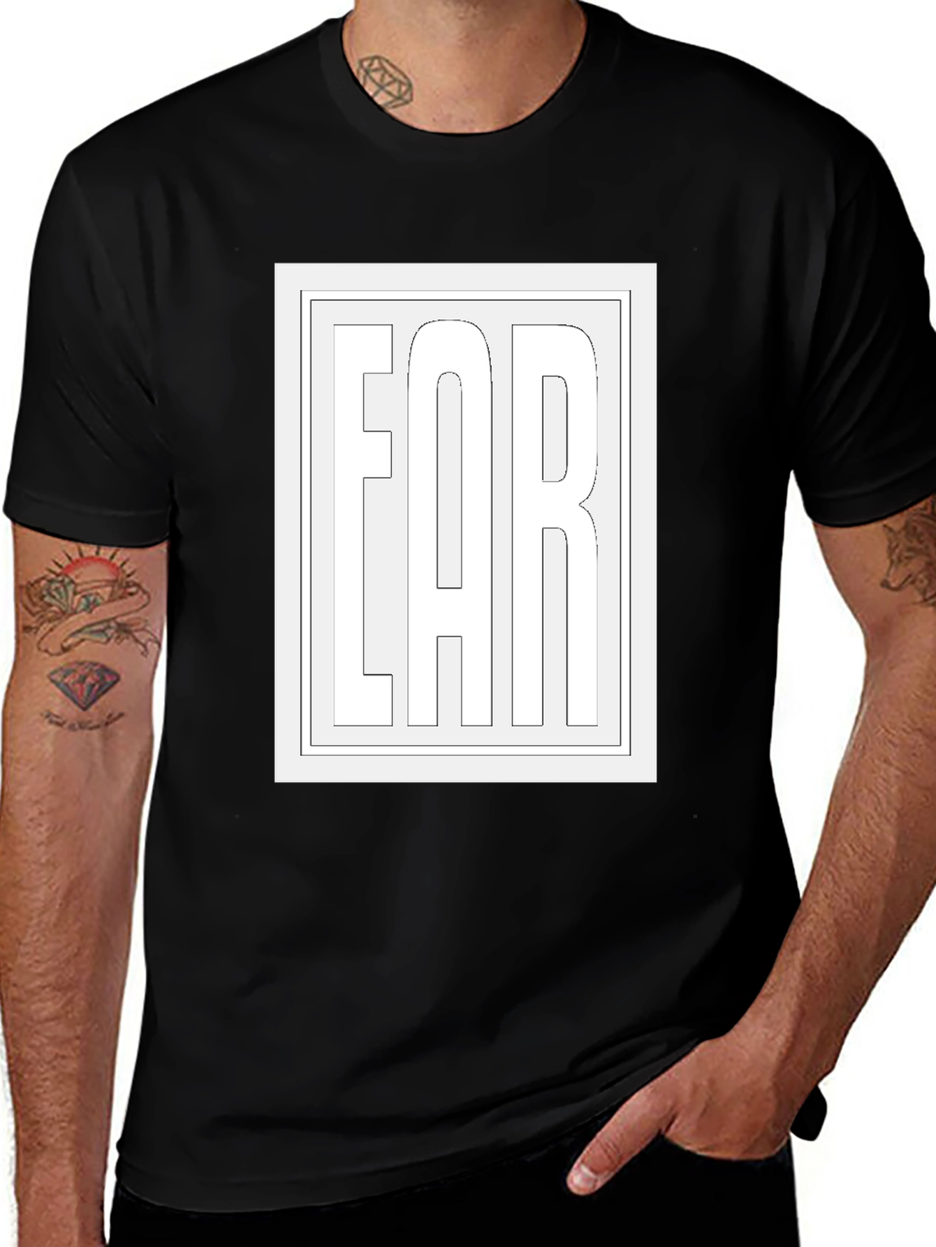 Variant 27 of Graphic Tee: 'EAR' Outline Design - Black Cotton