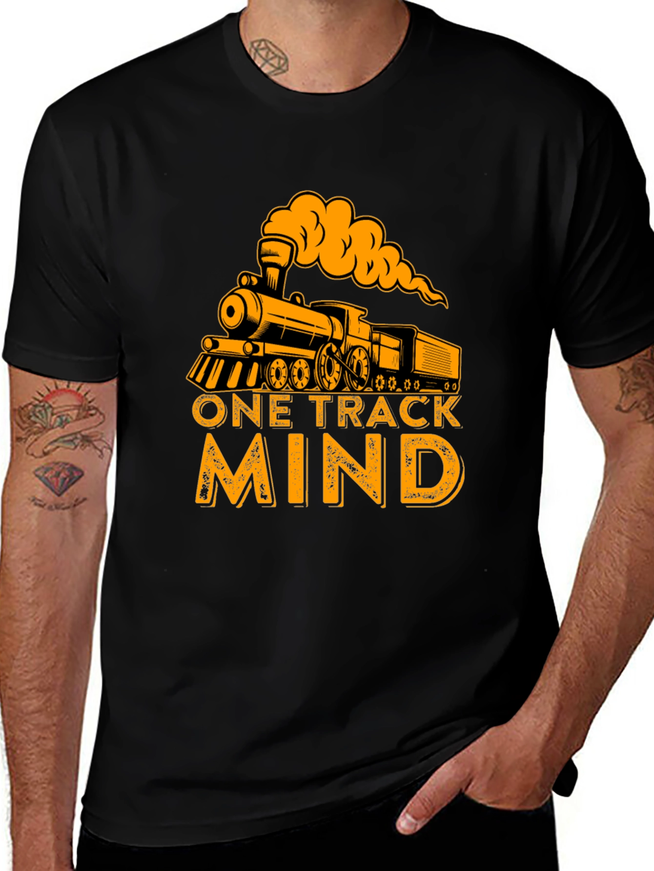 Variant 20 of One Track Mind Train Graphic Tee - Black Cotton Casual Shirt