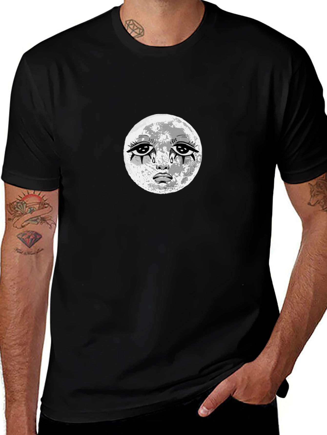 Variant 2 of Sad Moon Graphic Black T-Shirt