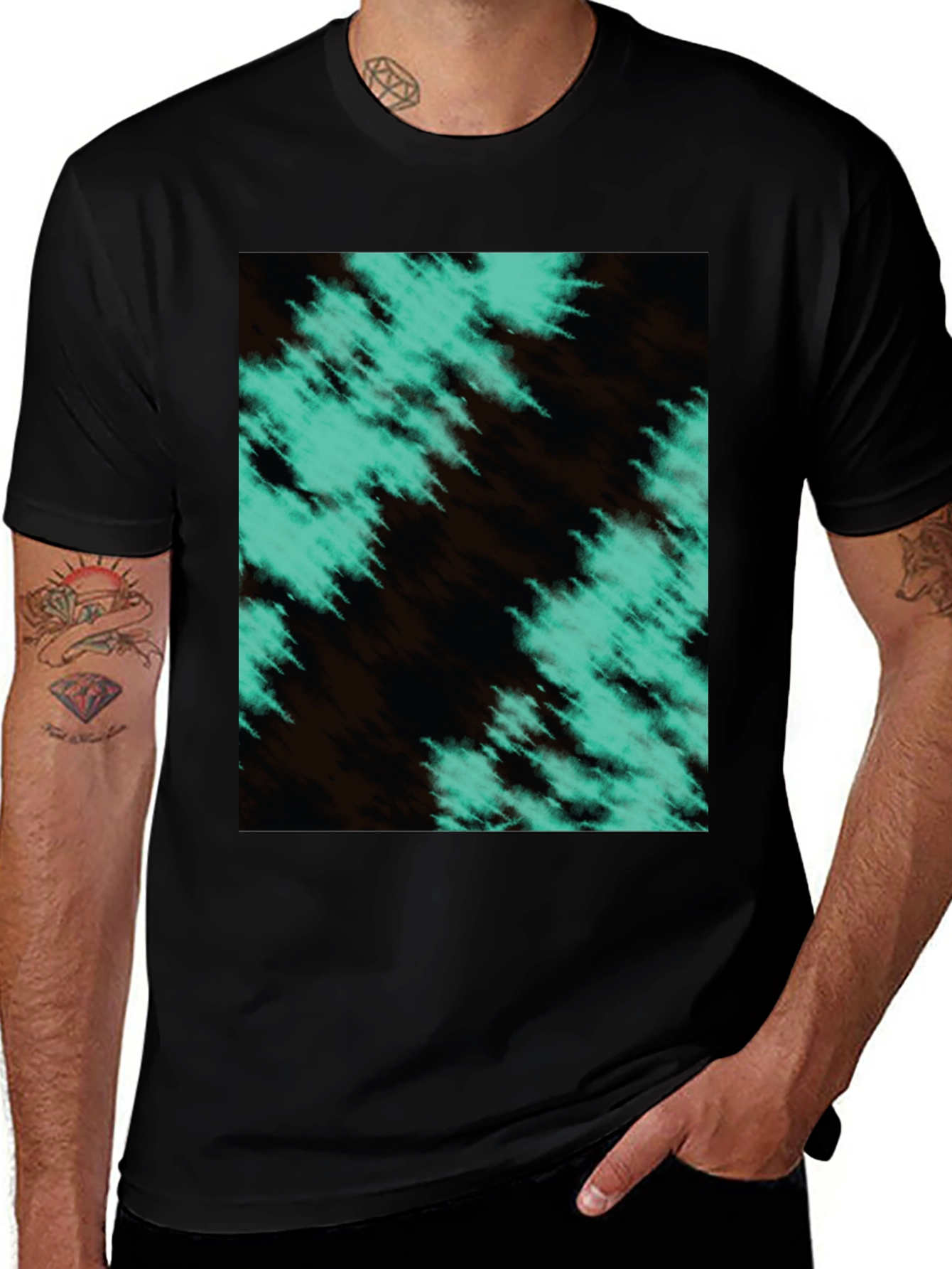 Variant 15 of Abstract Teal Graphic Black T-Shirt