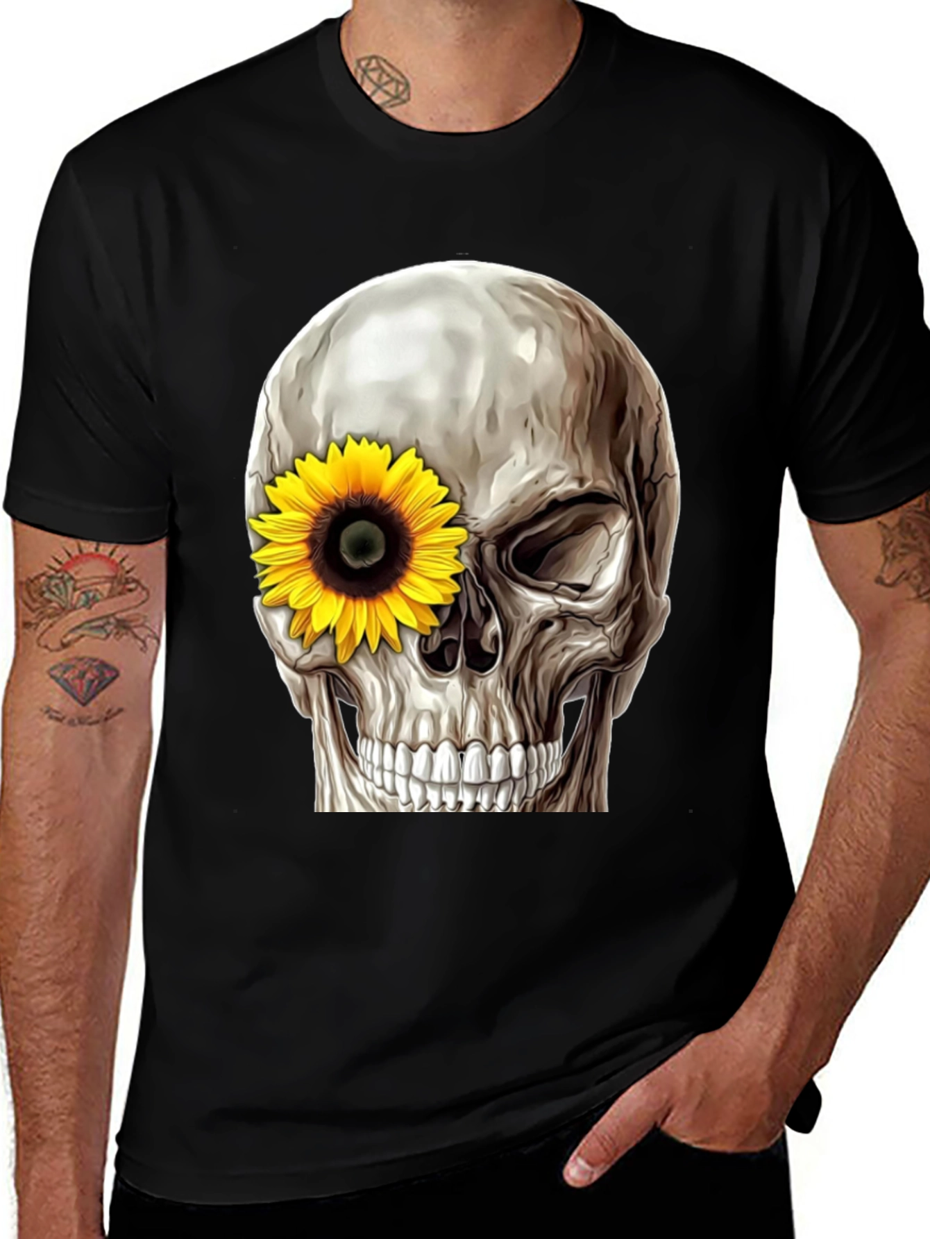 Variant 23 of Sunflower Skull Graphic T-Shirt - Dark Aesthetic