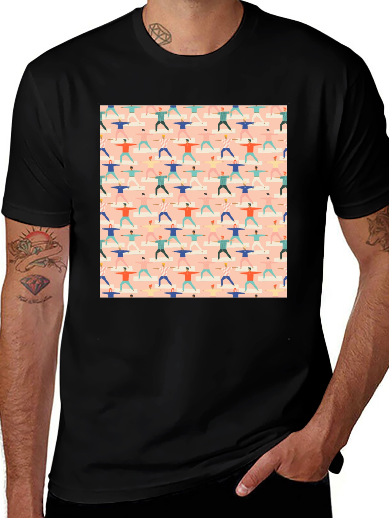Variant 6 of Yoga Pattern Graphic Tee - Black Cotton T-Shirt