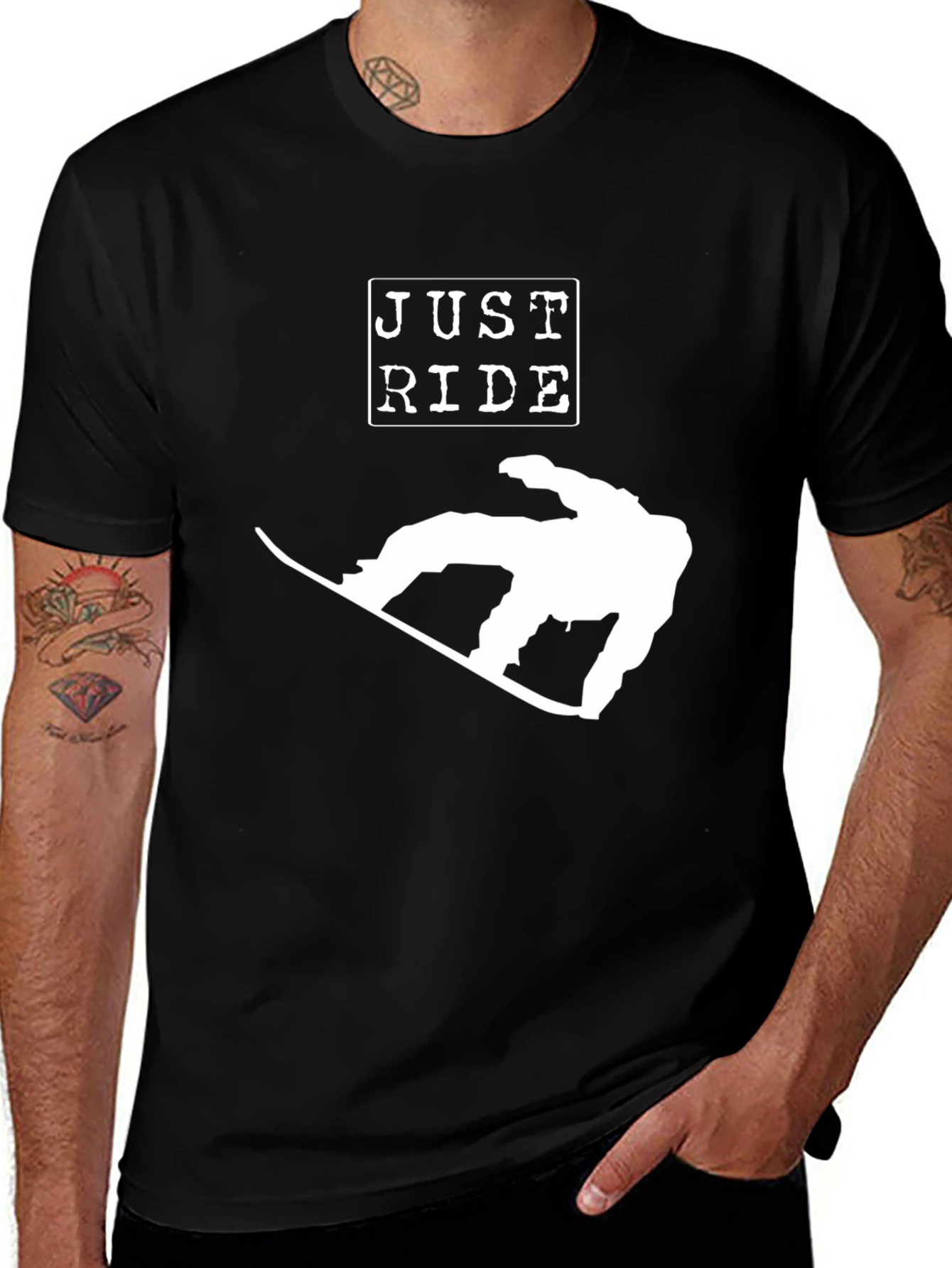 Variant 21 of Just Ride Snowboard T-Shirt - Black Cotton Tee