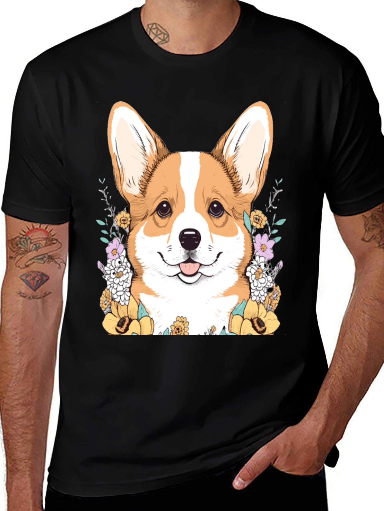 Variant 23 of Corgi Floral T-Shirt - Cute Dog Lover Tee