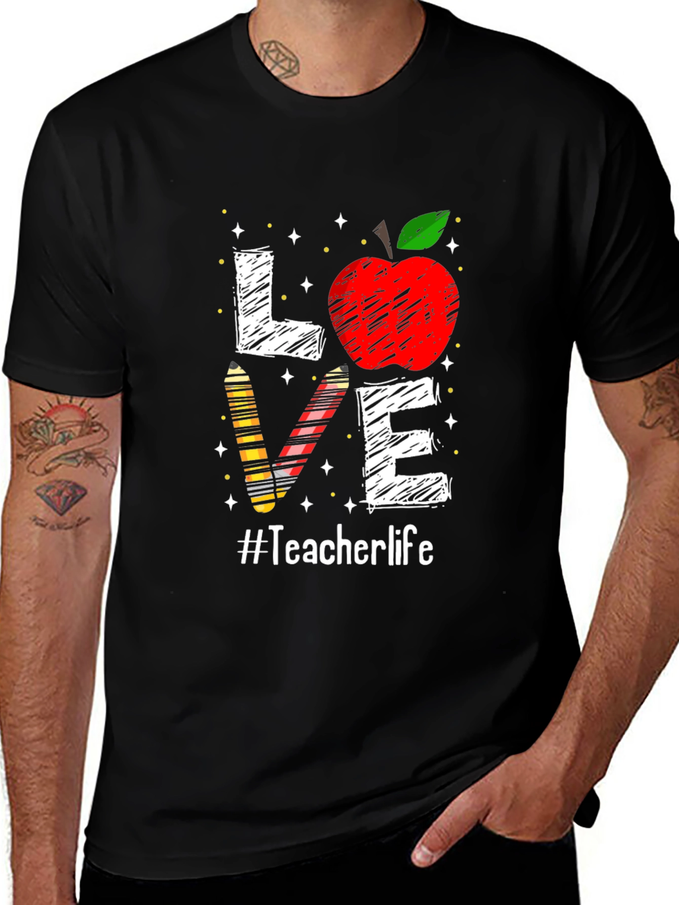 Variant 13 of Teacher Life Apple Love Graphic Tee