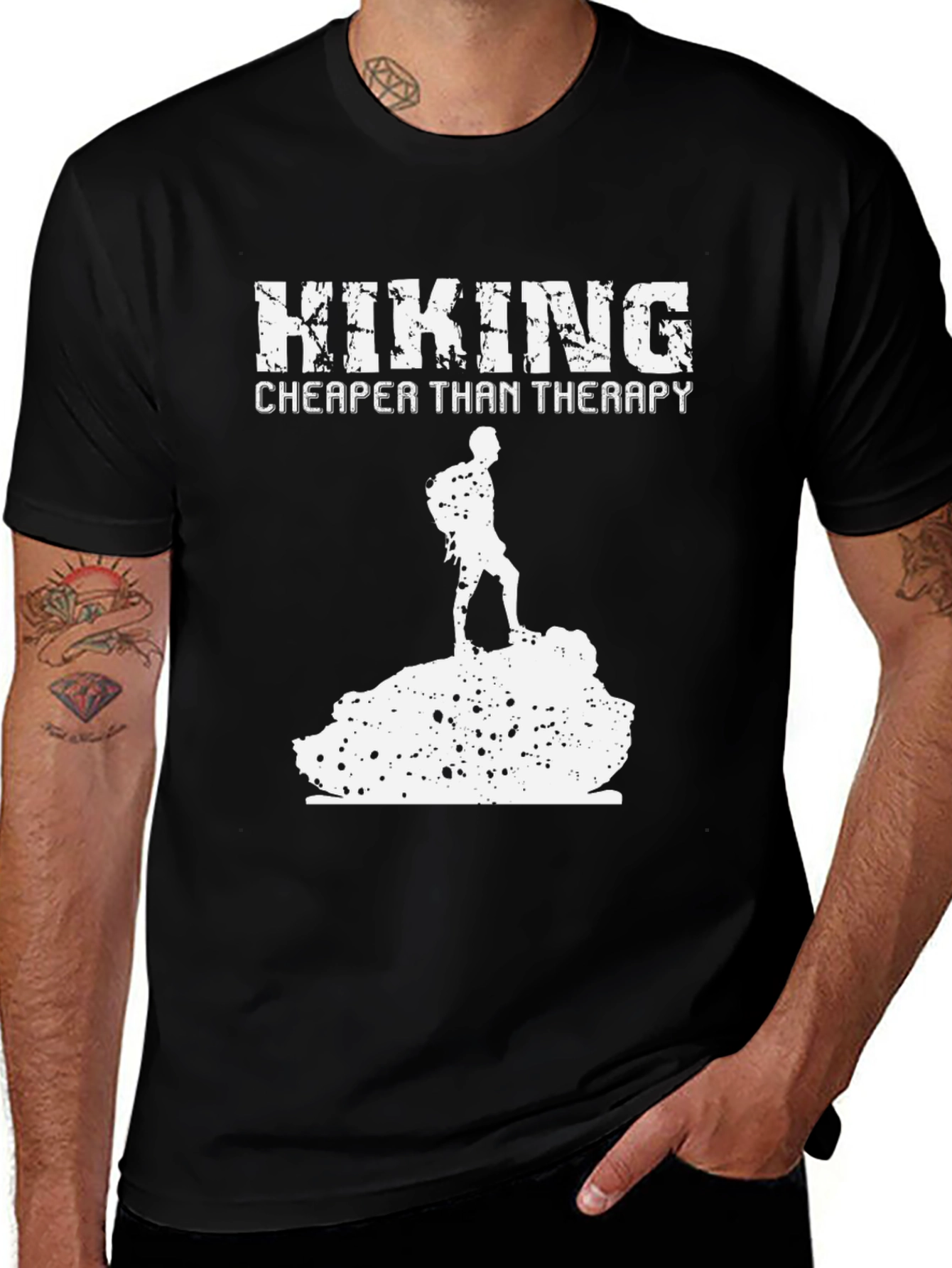 Variant 16 of Hiking Cheaper Than Therapy Black T-Shirt
