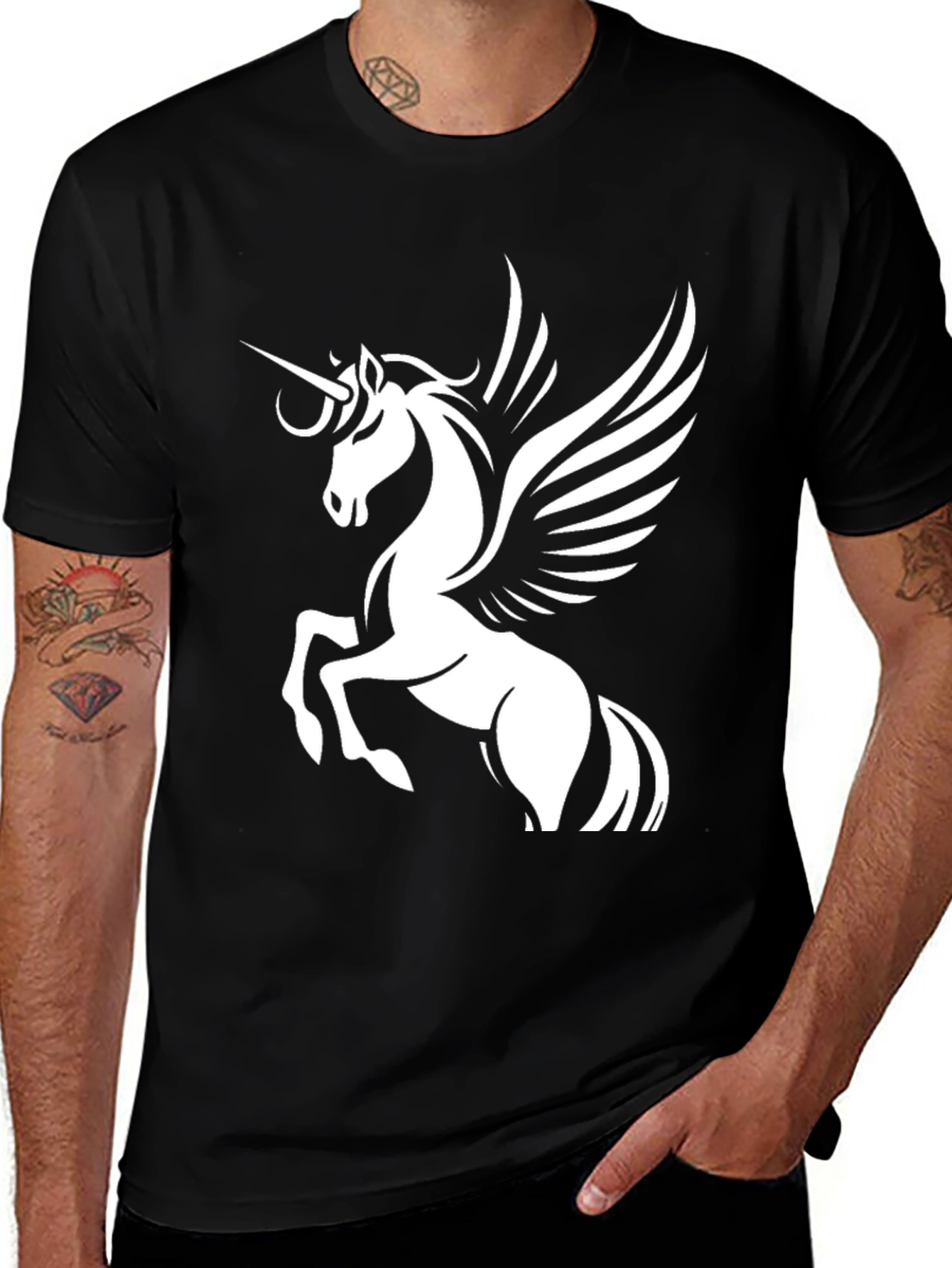 Unicorn Pegasus Graphic Tee - Black Cotton T-Shirt