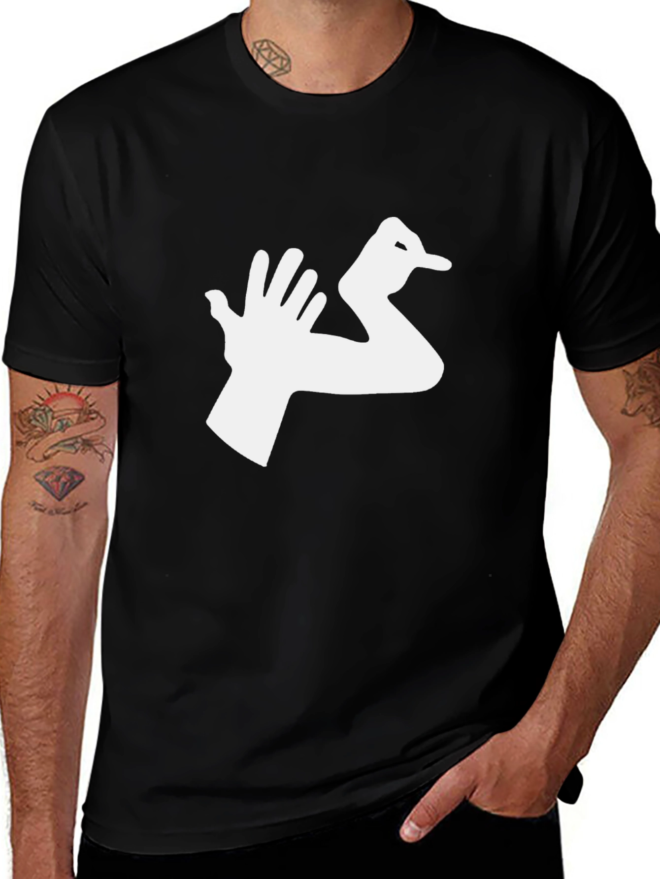 Variant 9 of Funny Hand Duck T-Shirt - Mens Crew Neck Tee