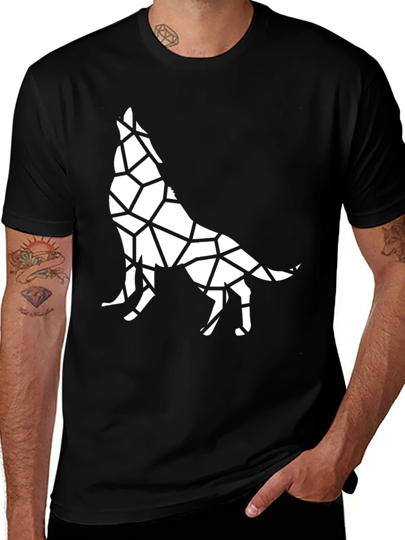 Variant 26 of Geometric Wolf Graphic Tee - Stylish Black T-Shirt
