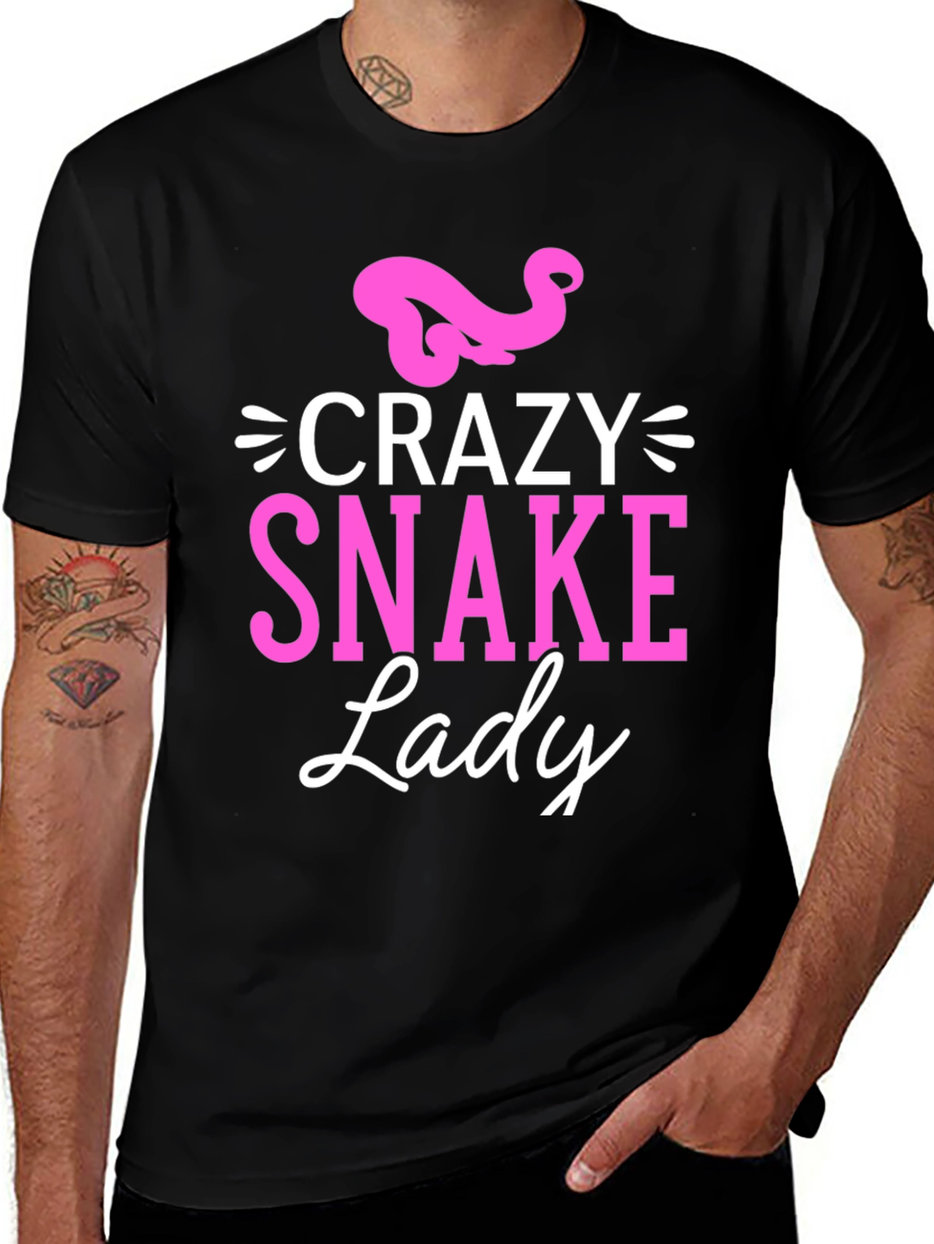Variant 28 of Crazy Snake Lady Graphic Tee - Black