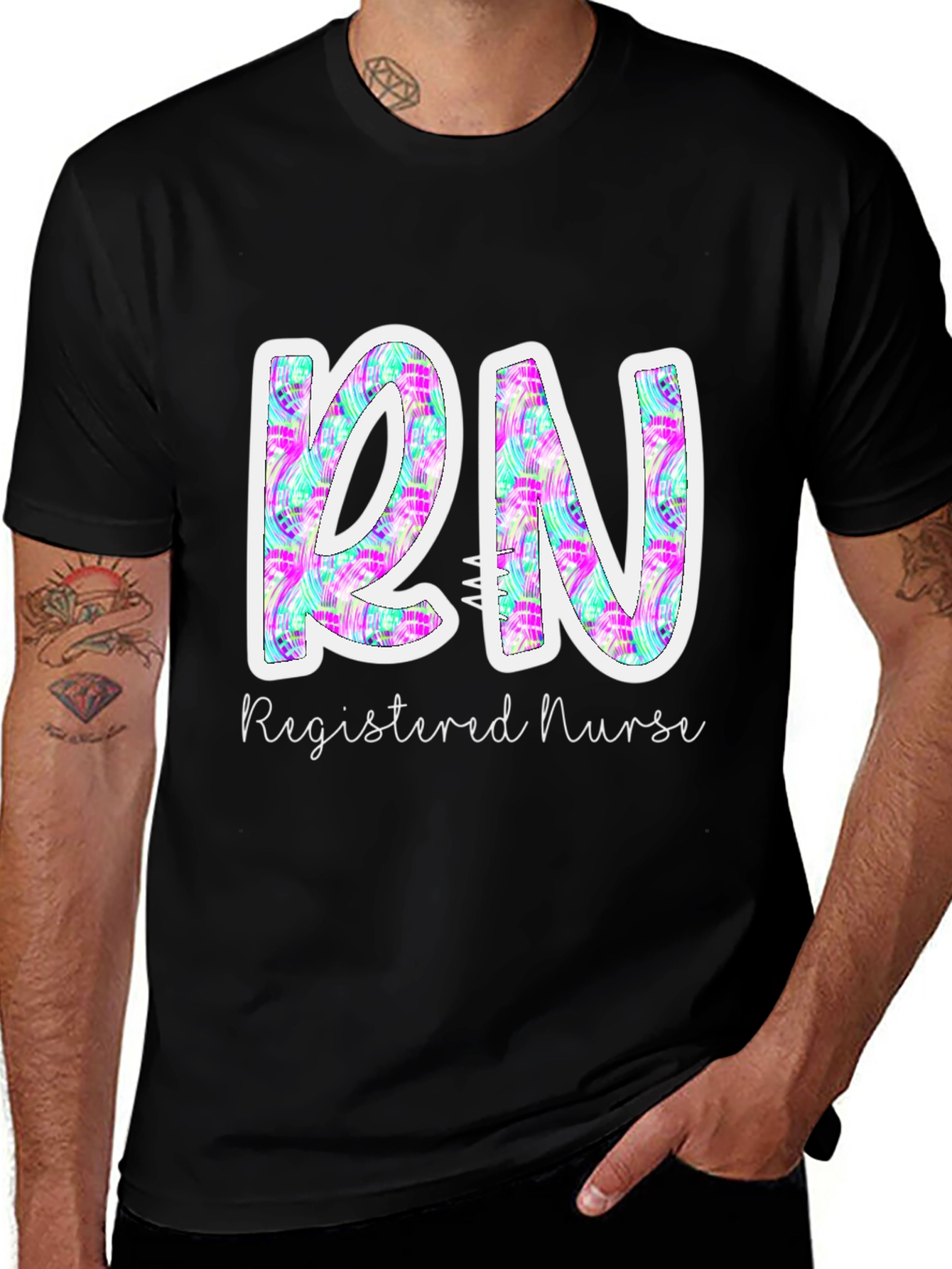 RN Registered Nurse Floral Pattern T-Shirt