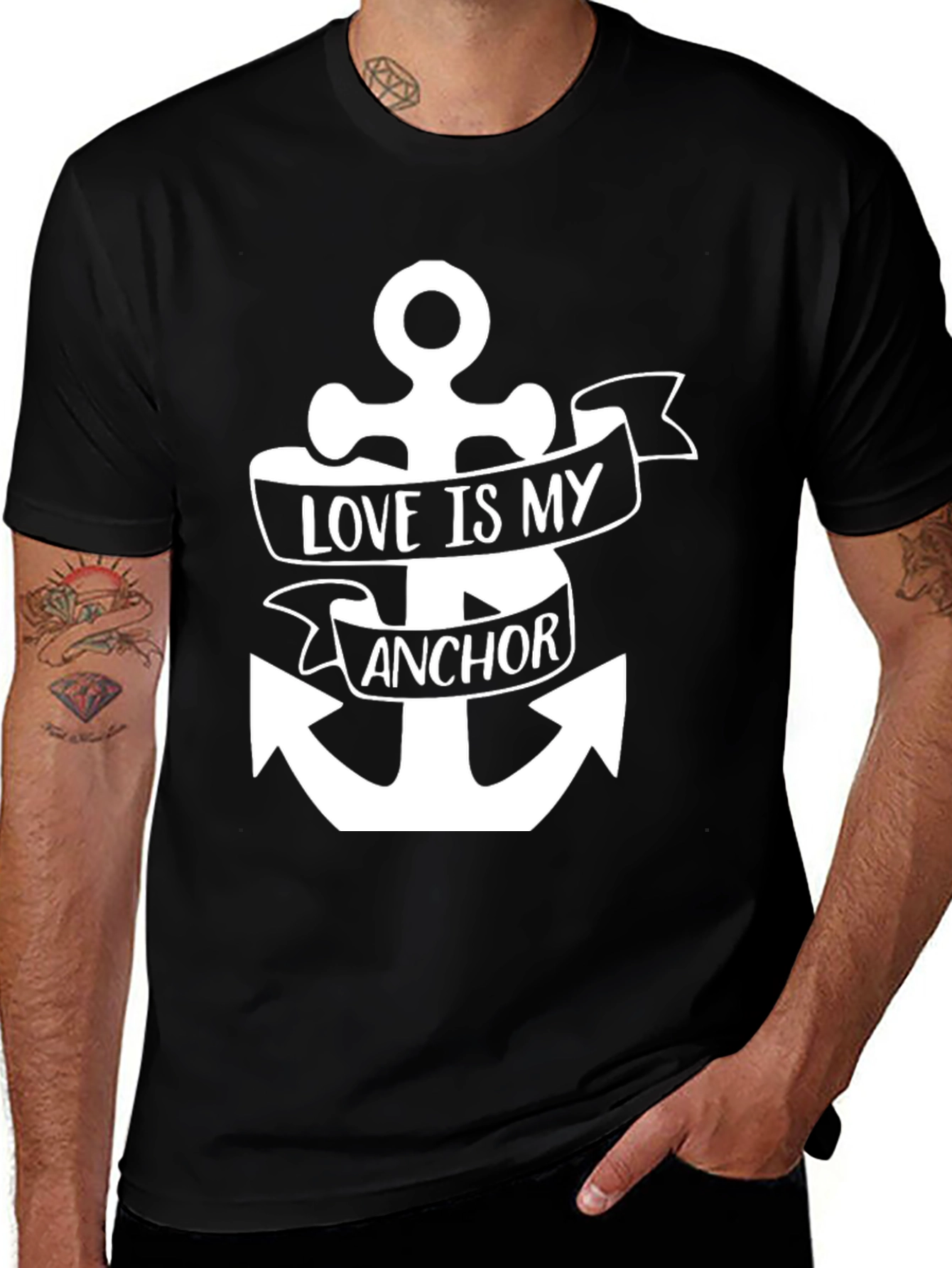 Variant 18 of Love is My Anchor Graphic T-Shirt - Black Cotton Tee