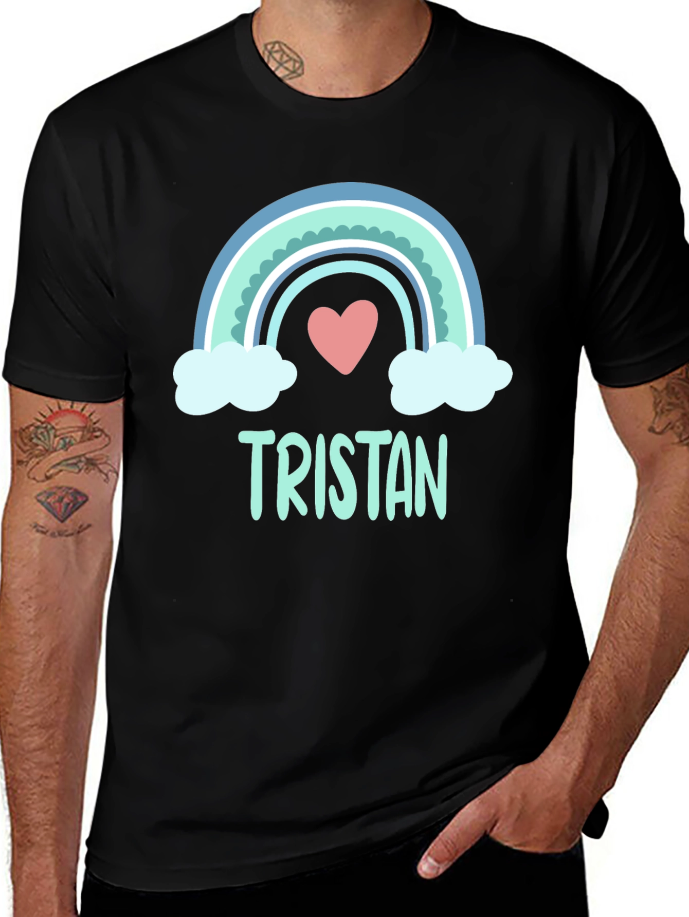 Variant 29 of Personalized Tristan Rainbow Heart T-Shirt