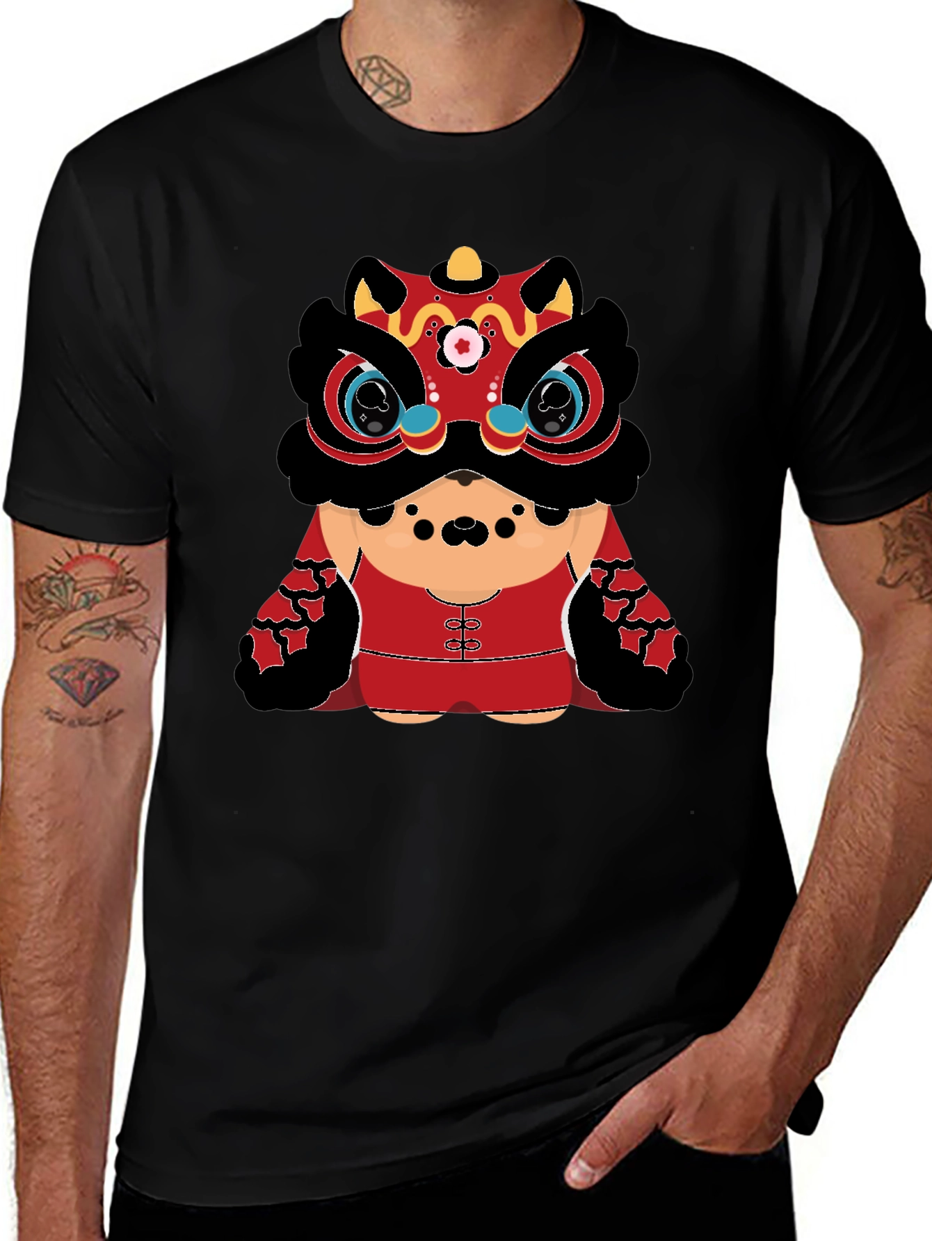 Variant 25 of Lion Dance Graphic Tee - Black Cotton T-Shirt