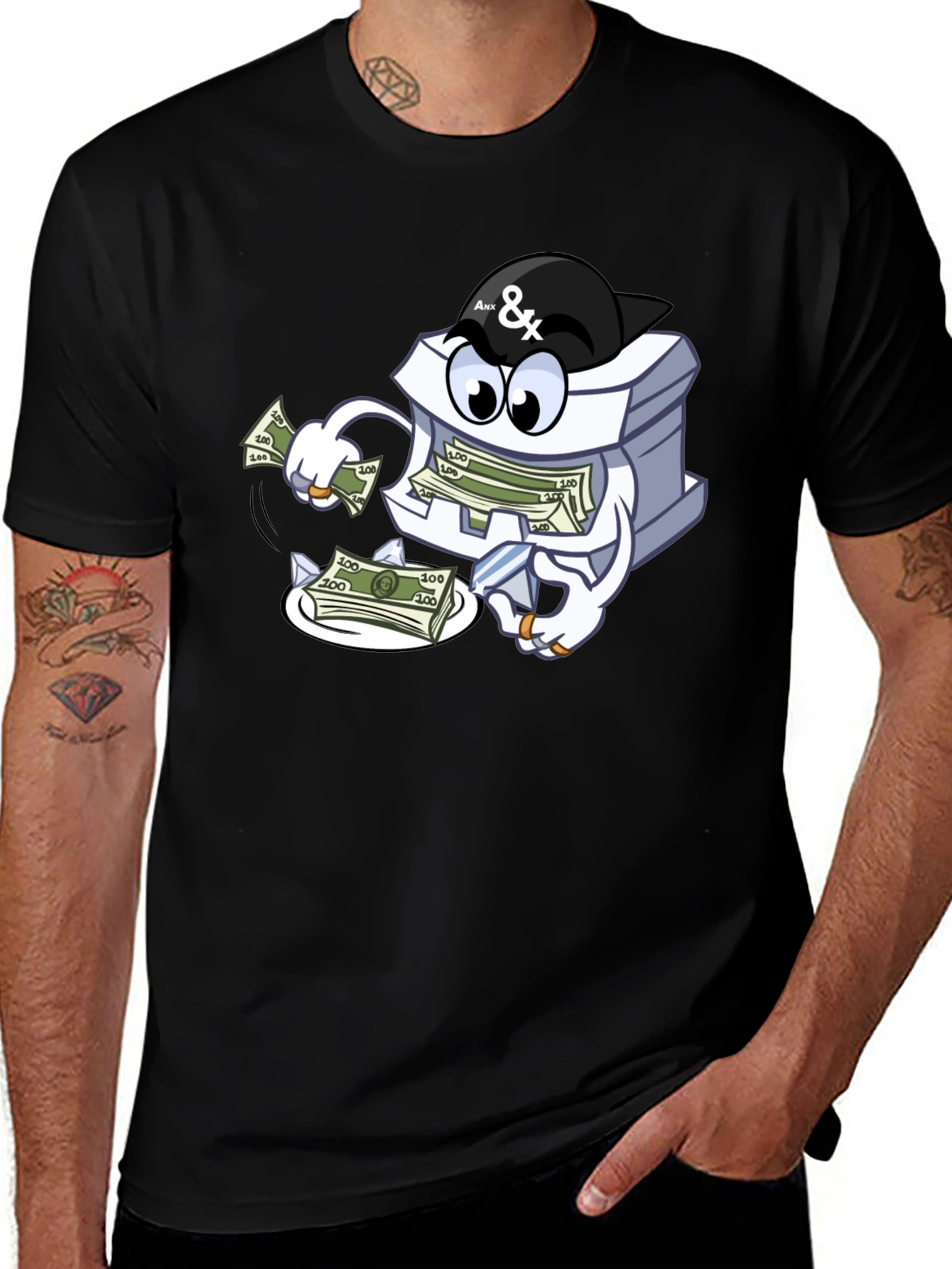 Variant 10 of Money Stack Cartoon Graphic Black T-Shirt
