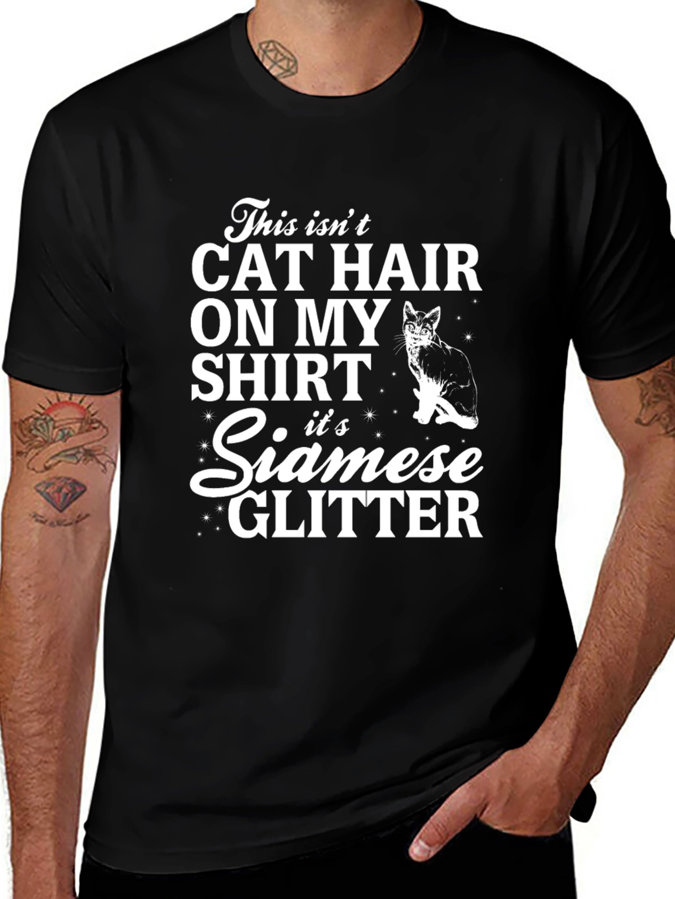 Black Cat Hair Siamese Glitter T-Shirt main image