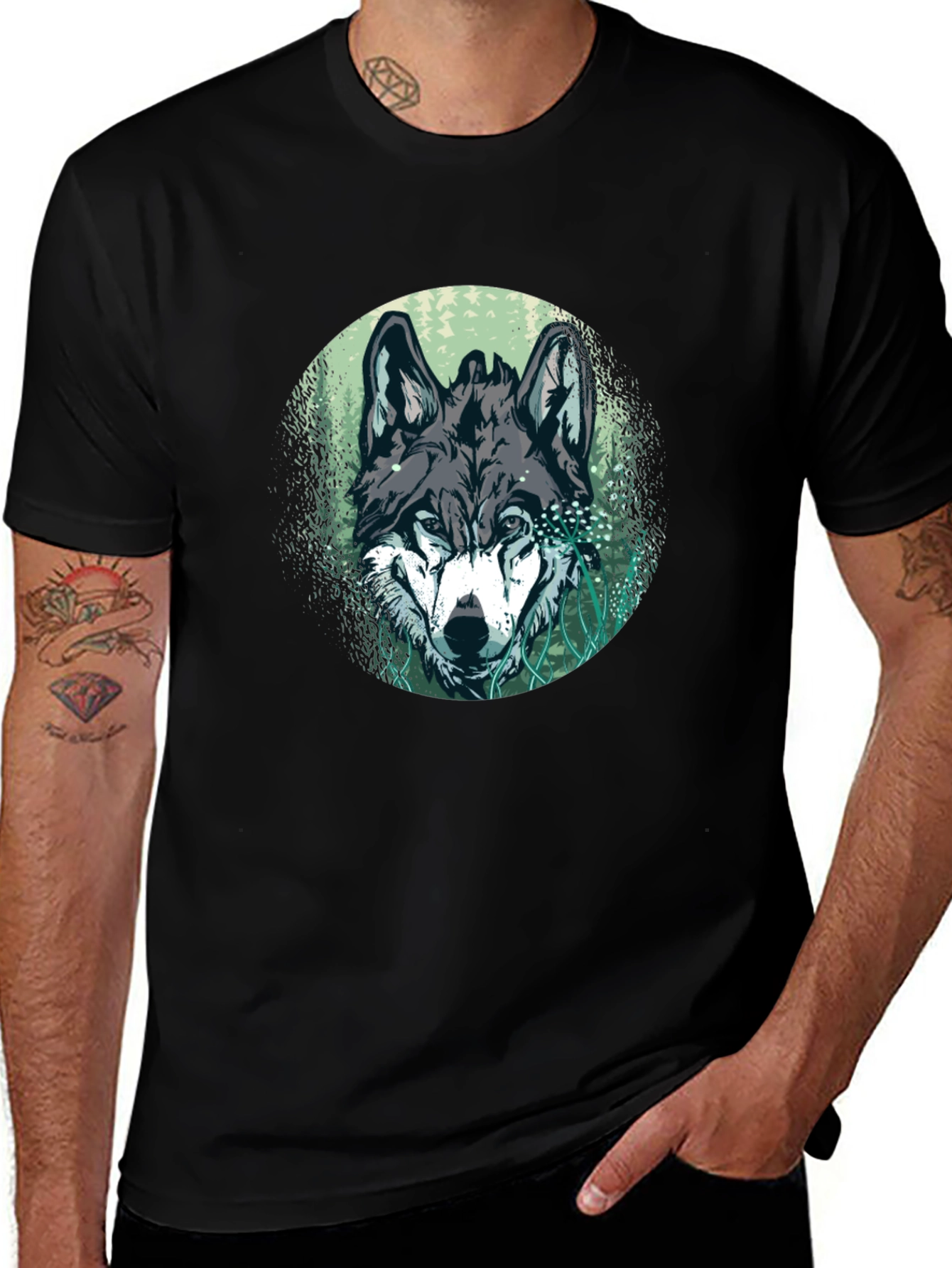 Variant 4 of Wolf Graphic Tee - Men's Black Short Sleeve T-Shirt