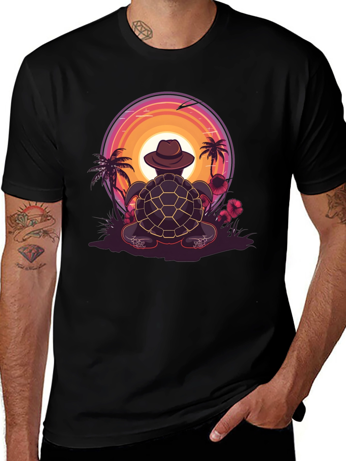 Variant 22 of Turtle Sunset Graphic Tee - Black Cotton T-Shirt