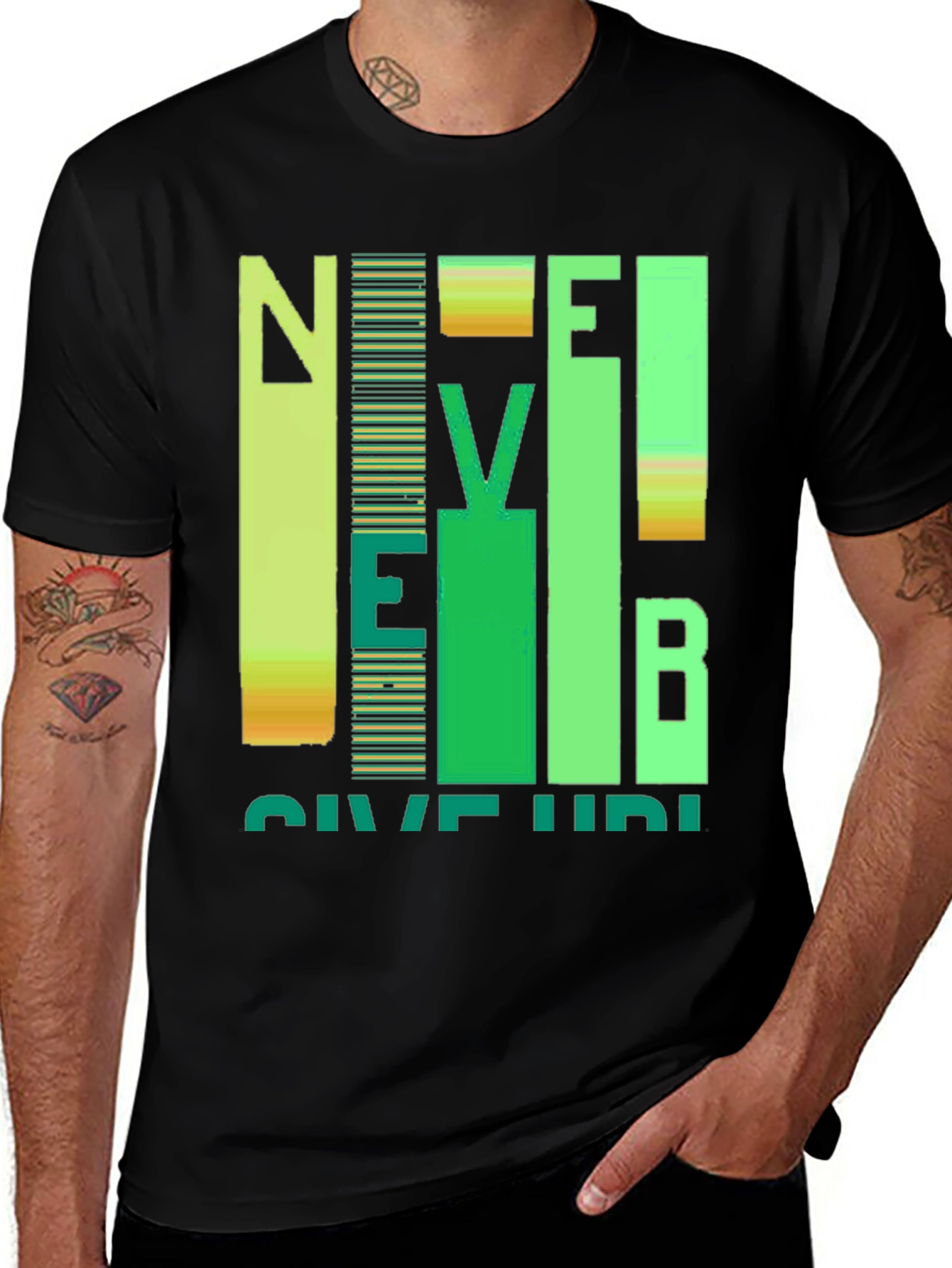 Variant 3 of Never Give Up Graphic Print Crew Neck T-Shirt
