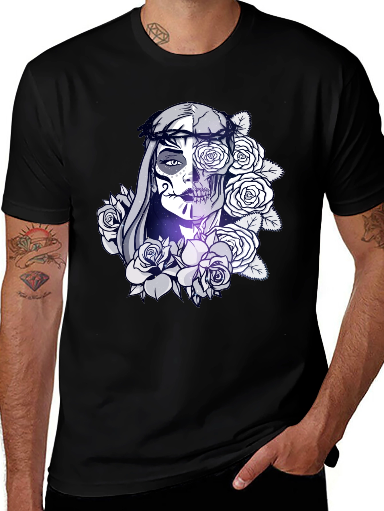 Variant 11 of Sugar Skull Floral Black T-Shirt