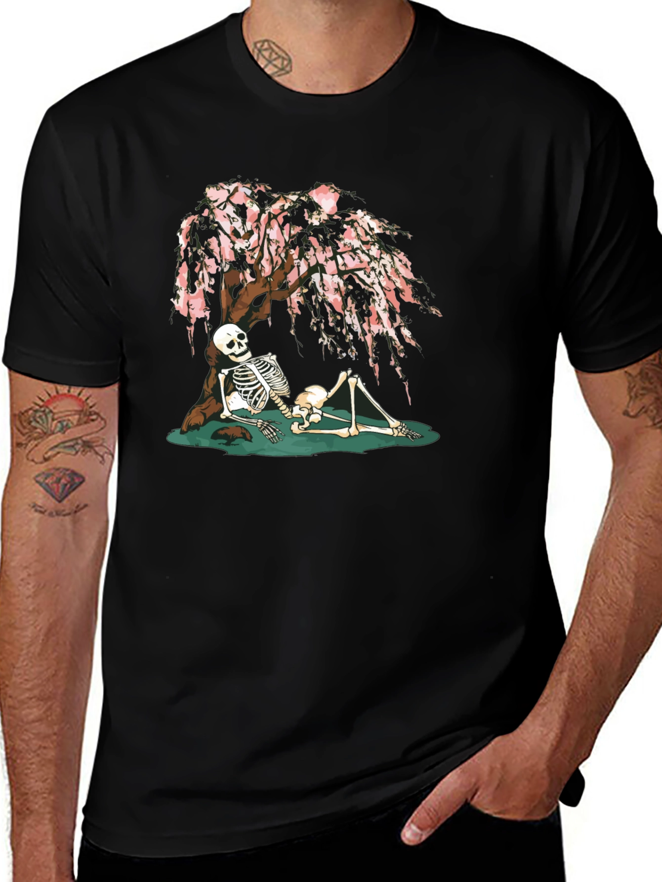 Variant 30 of Skeleton Under Cherry Blossom Graphic Tee