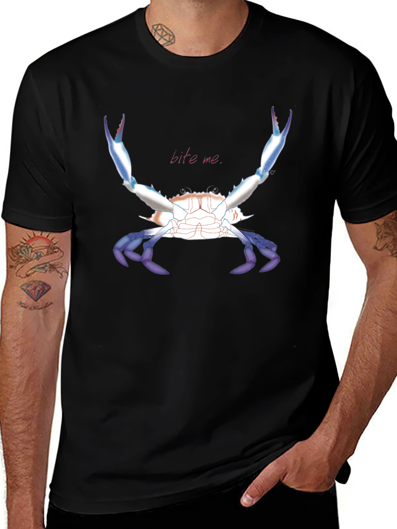 Variant 12 of Bite Me Crab Graphic Tee - Black Cotton T-Shirt