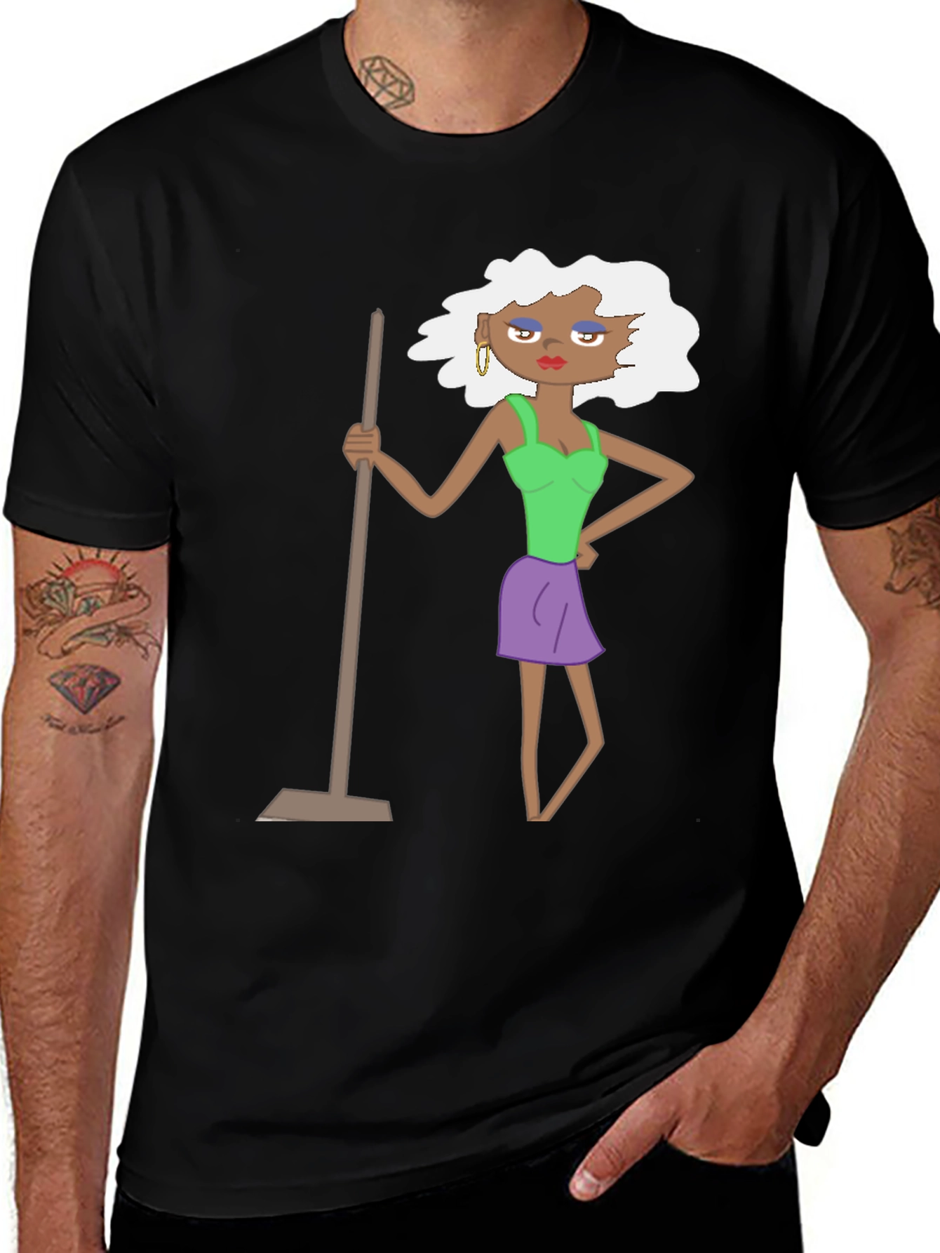 Variant 9 of Funny Cartoon Woman on Black T-Shirt