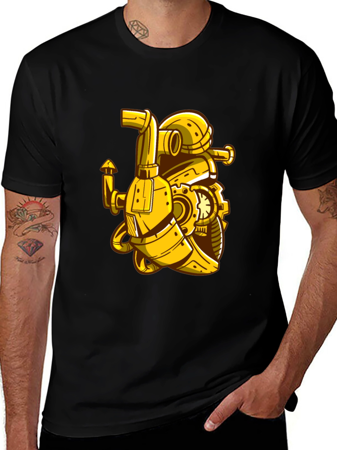 Variant 25 of Steampunk Robot Graphic Tee - Black