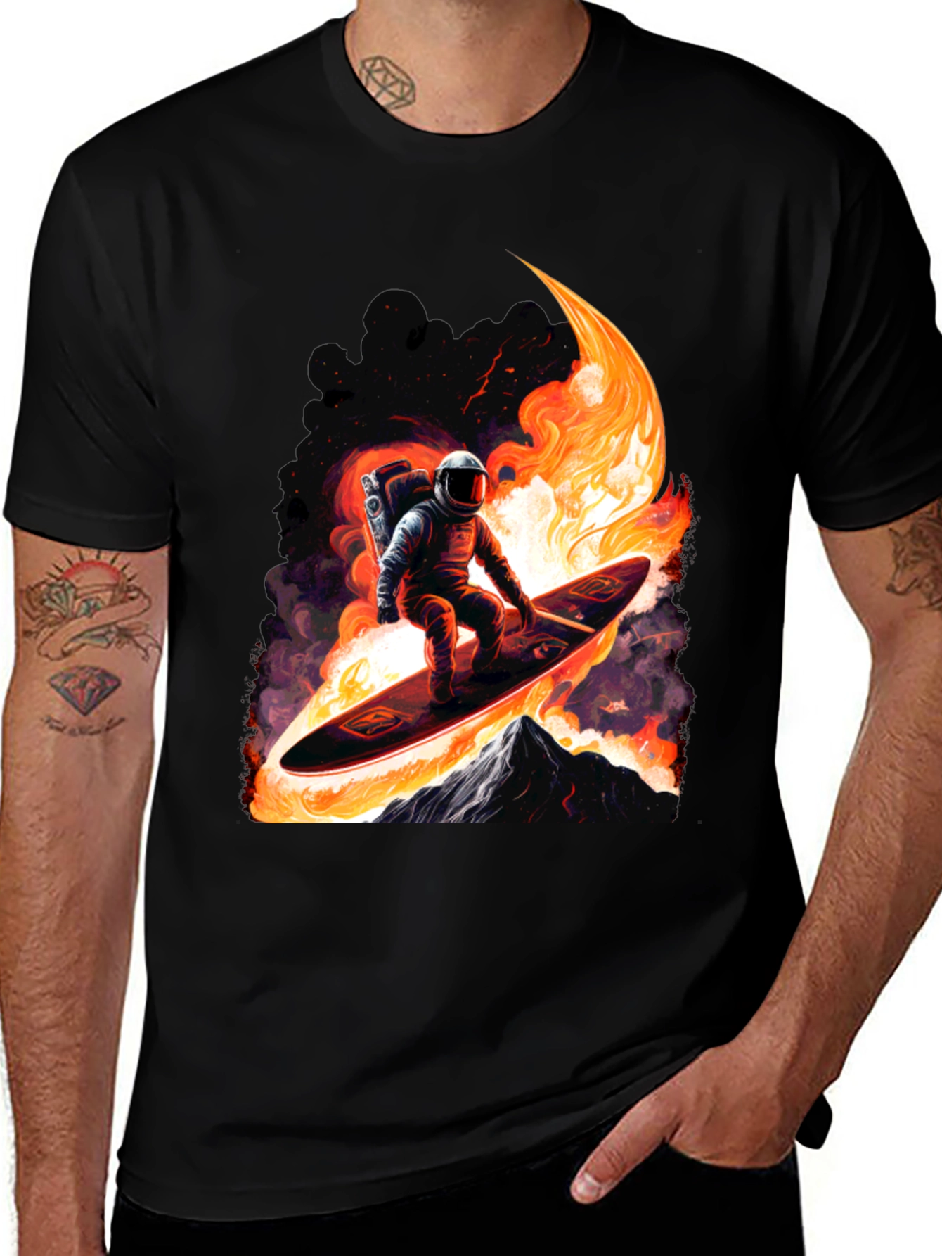 Variant 17 of Astronaut Surfer Graphic Tee - Black