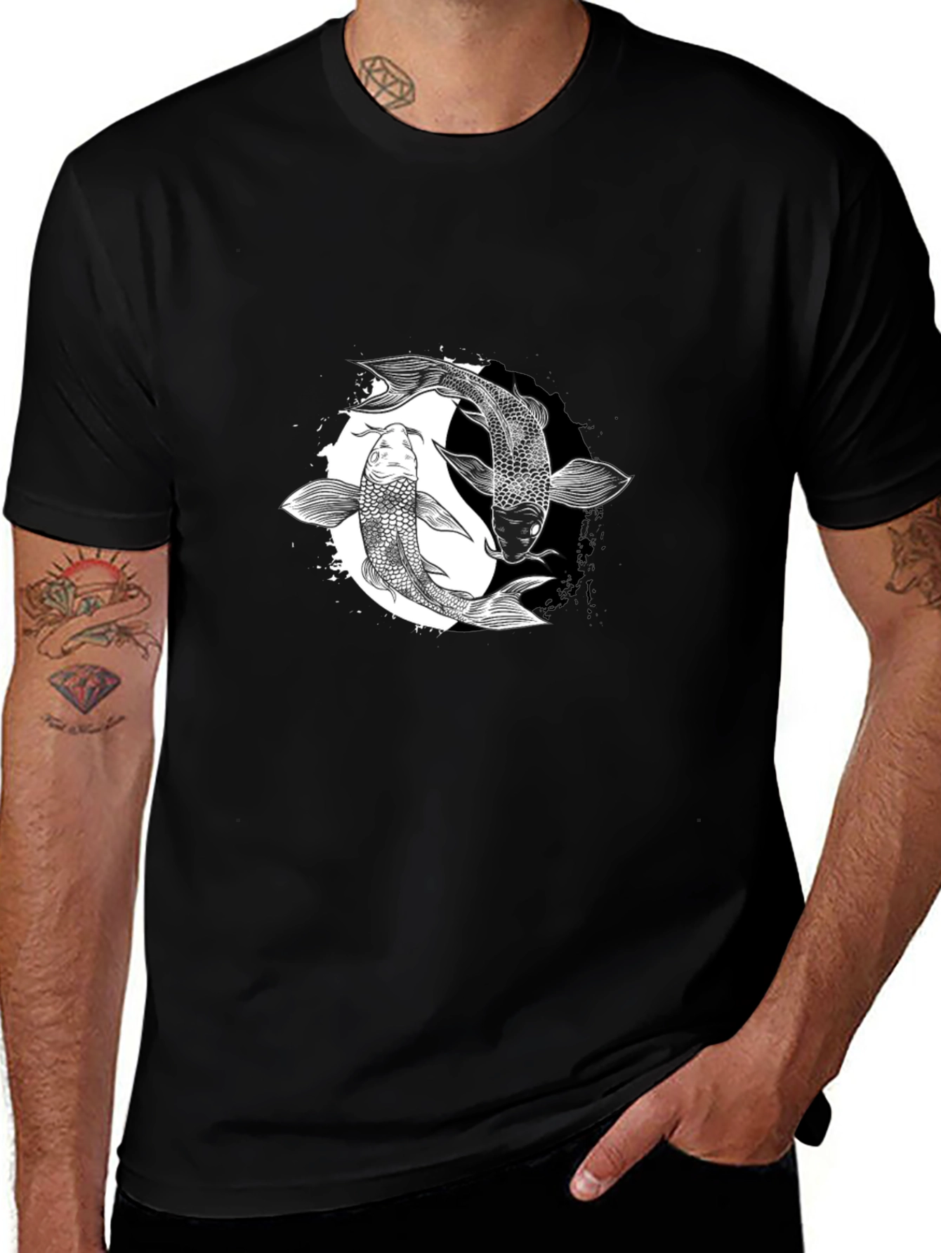Variant 14 of Yin Yang Koi Fish Graphic Tee - Black