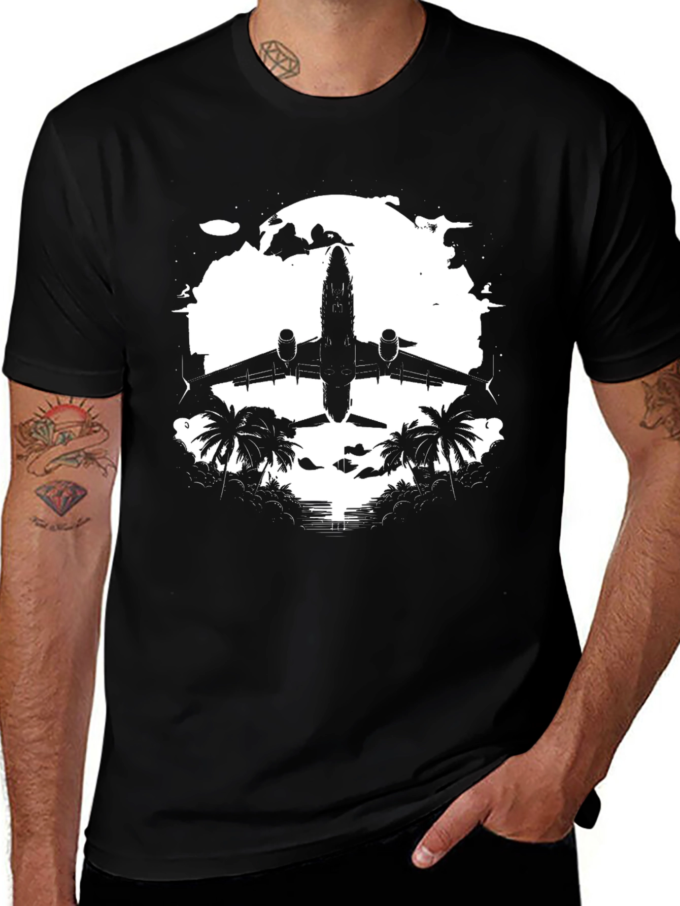Variant 30 of Airplane & Palms Black T-Shirt