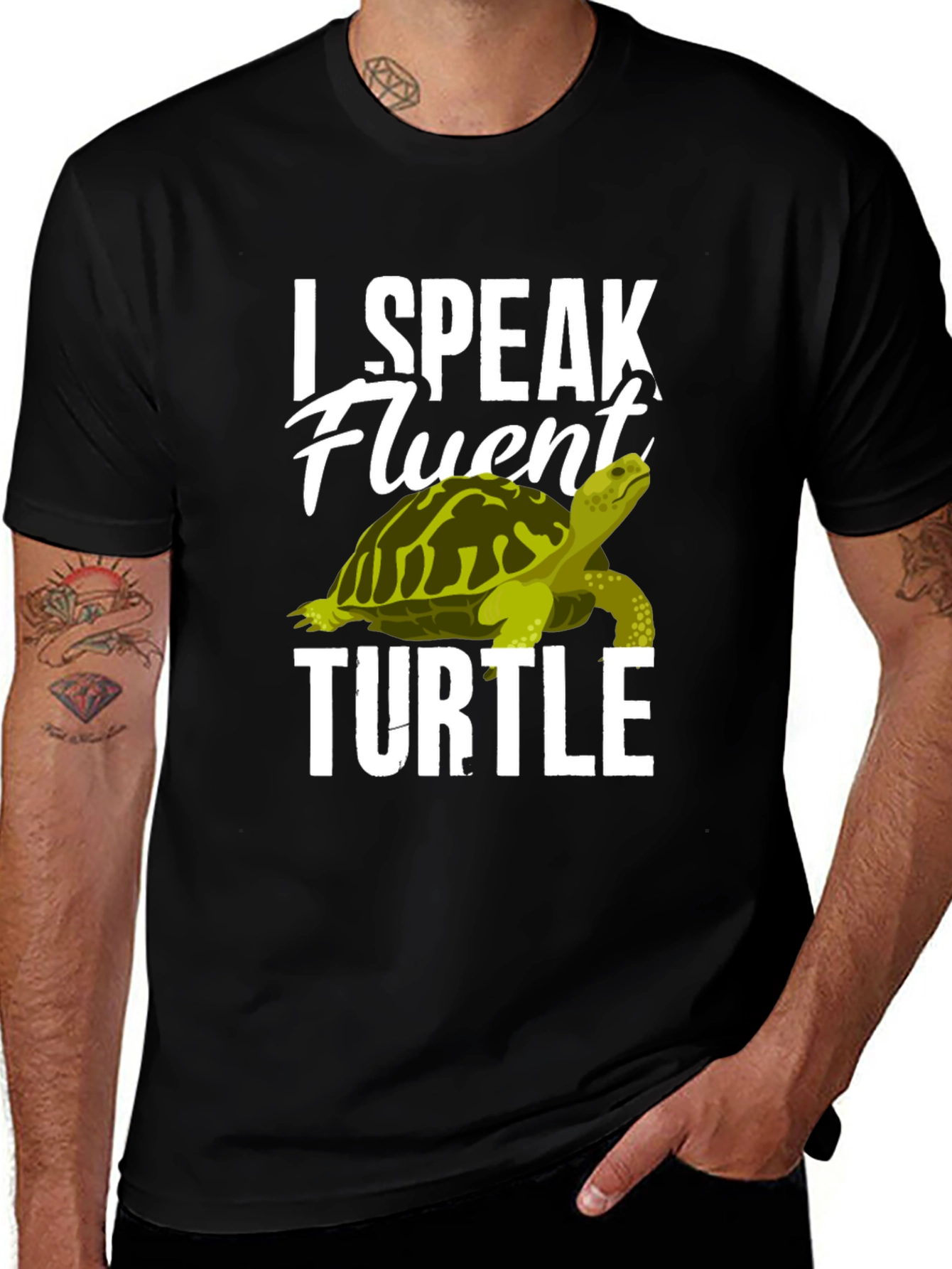 Variant 28 of I Speak Fluent Turtle Graphic Tee - Black Cotton T-Shirt