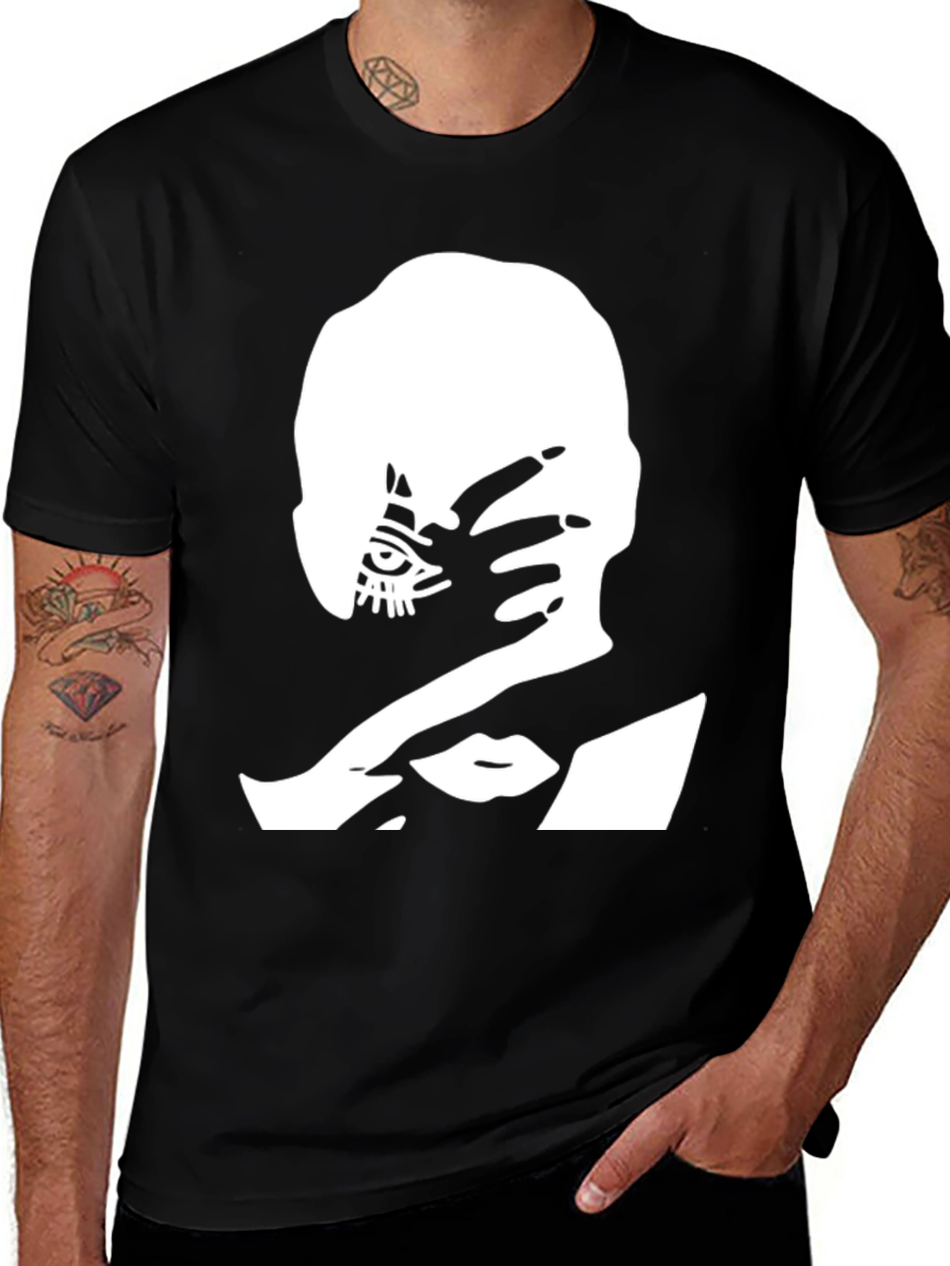Black Edgy Graphic Tee: All-Seeing Eye Hand Design main image