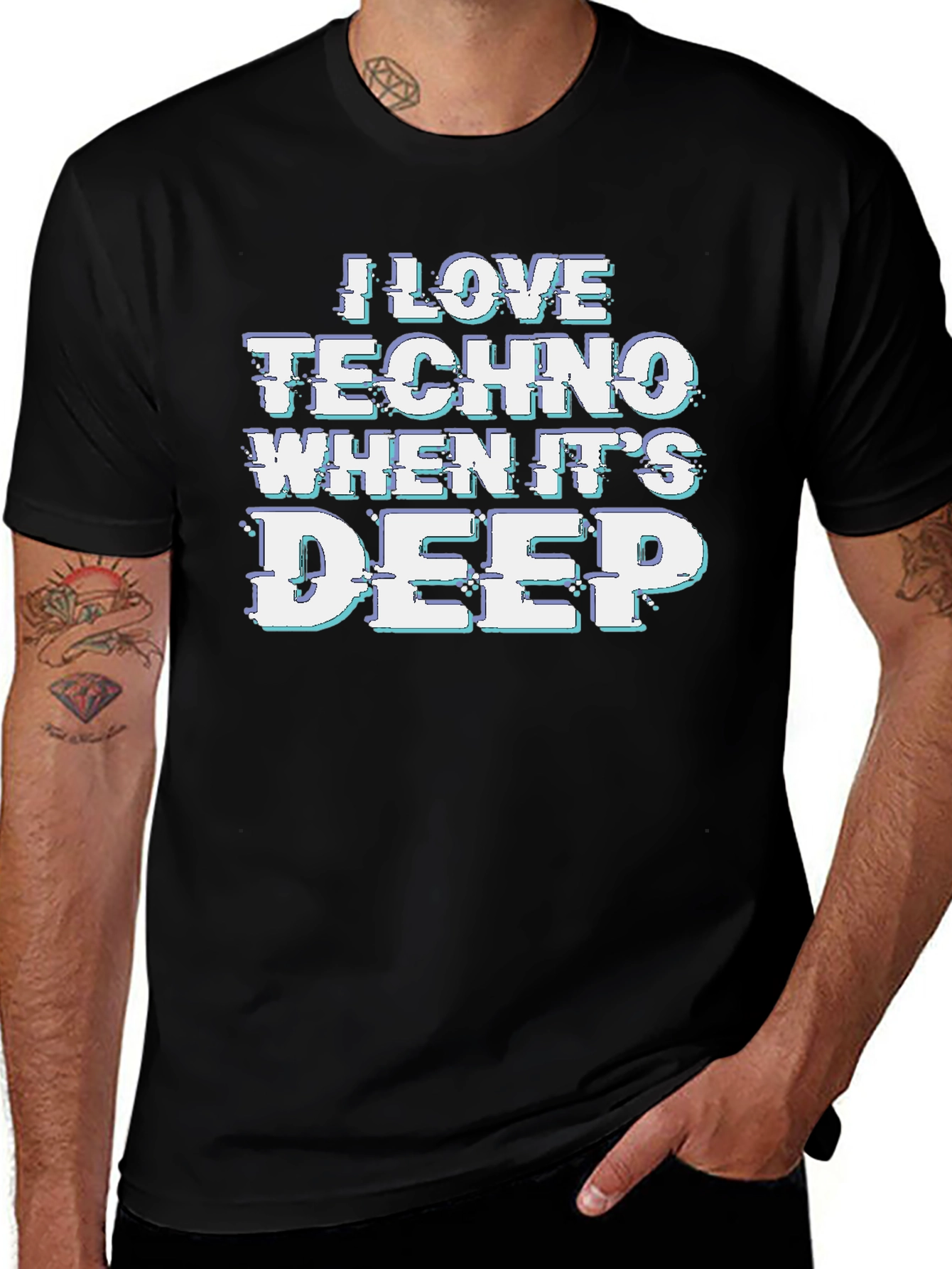 Variant 22 of I Love Techno Deep Men's Black Graphic Tee