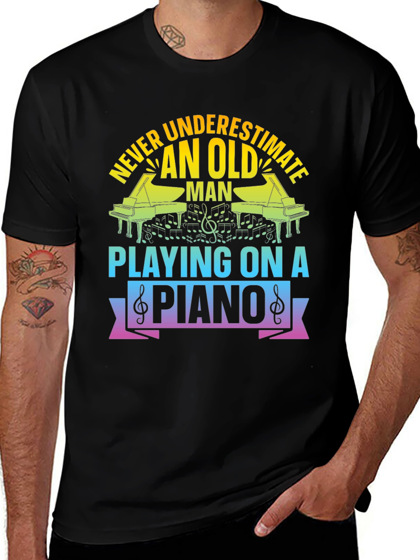 Variant 14 of Never Underestimate Old Man Playing Piano T-Shirt