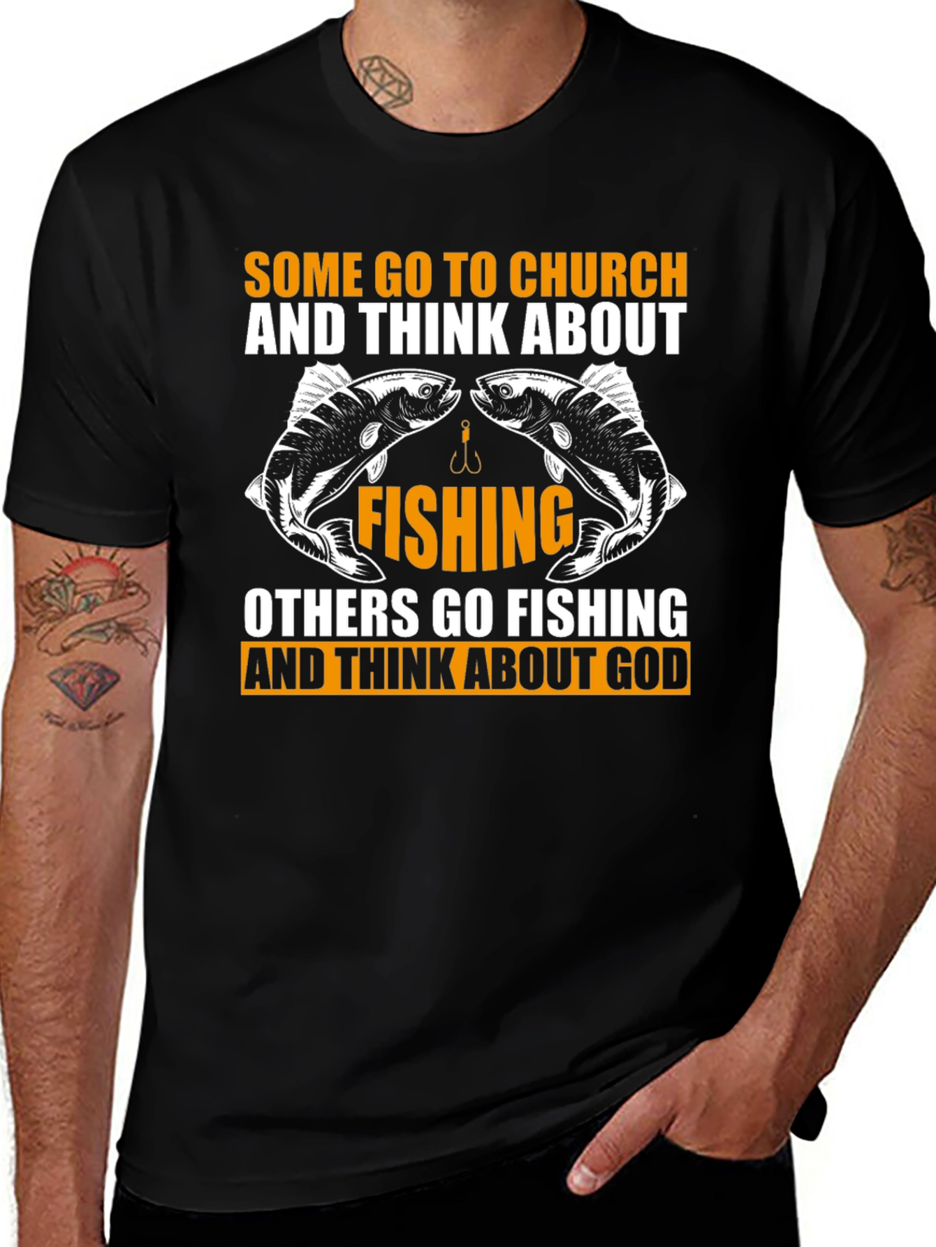 Black Fishing & God Graphic Tee - Black Cotton T-Shirt main image