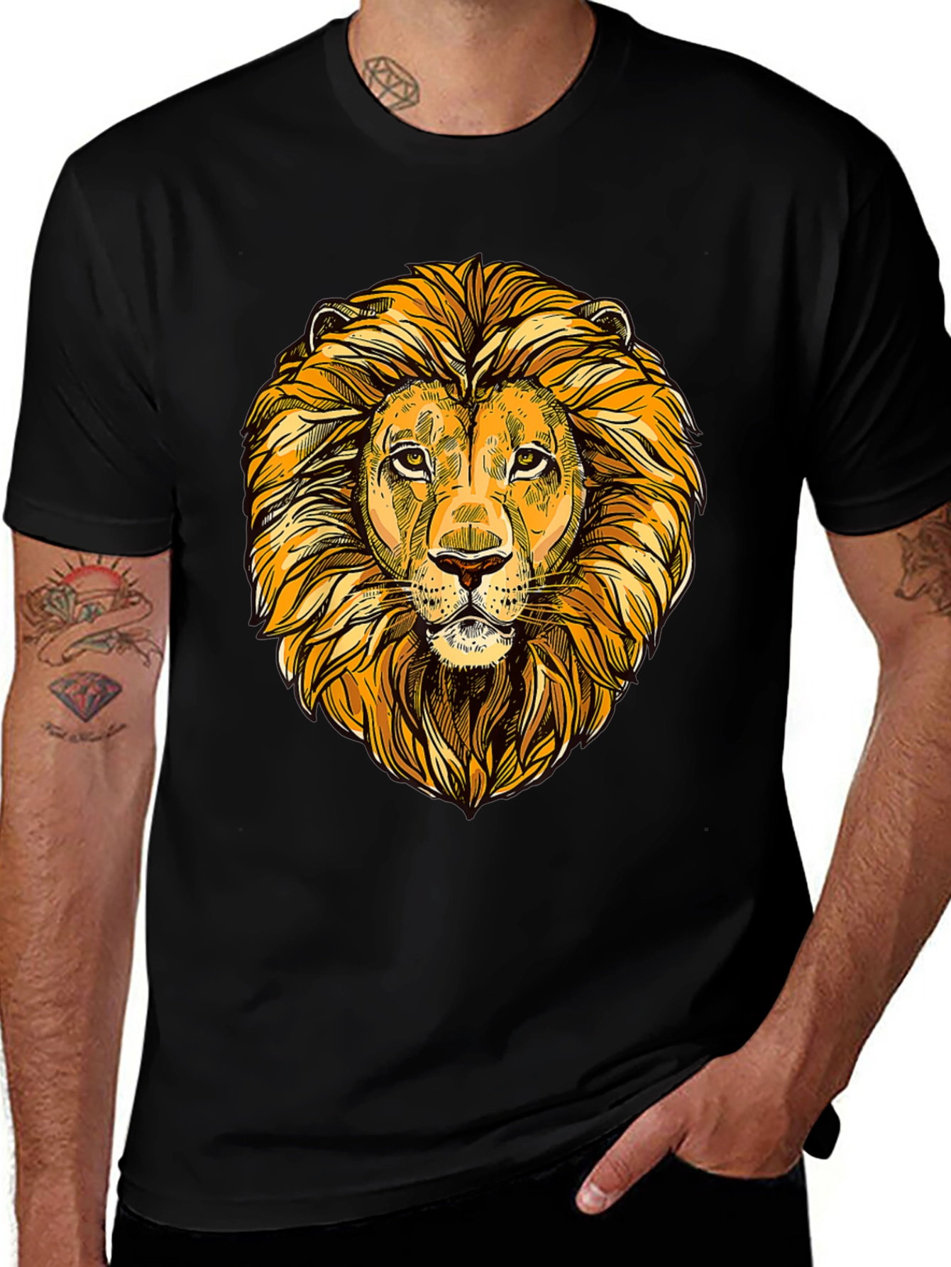 Variant 10 of Lion Head Graphic Tee - Bold Black T-Shirt