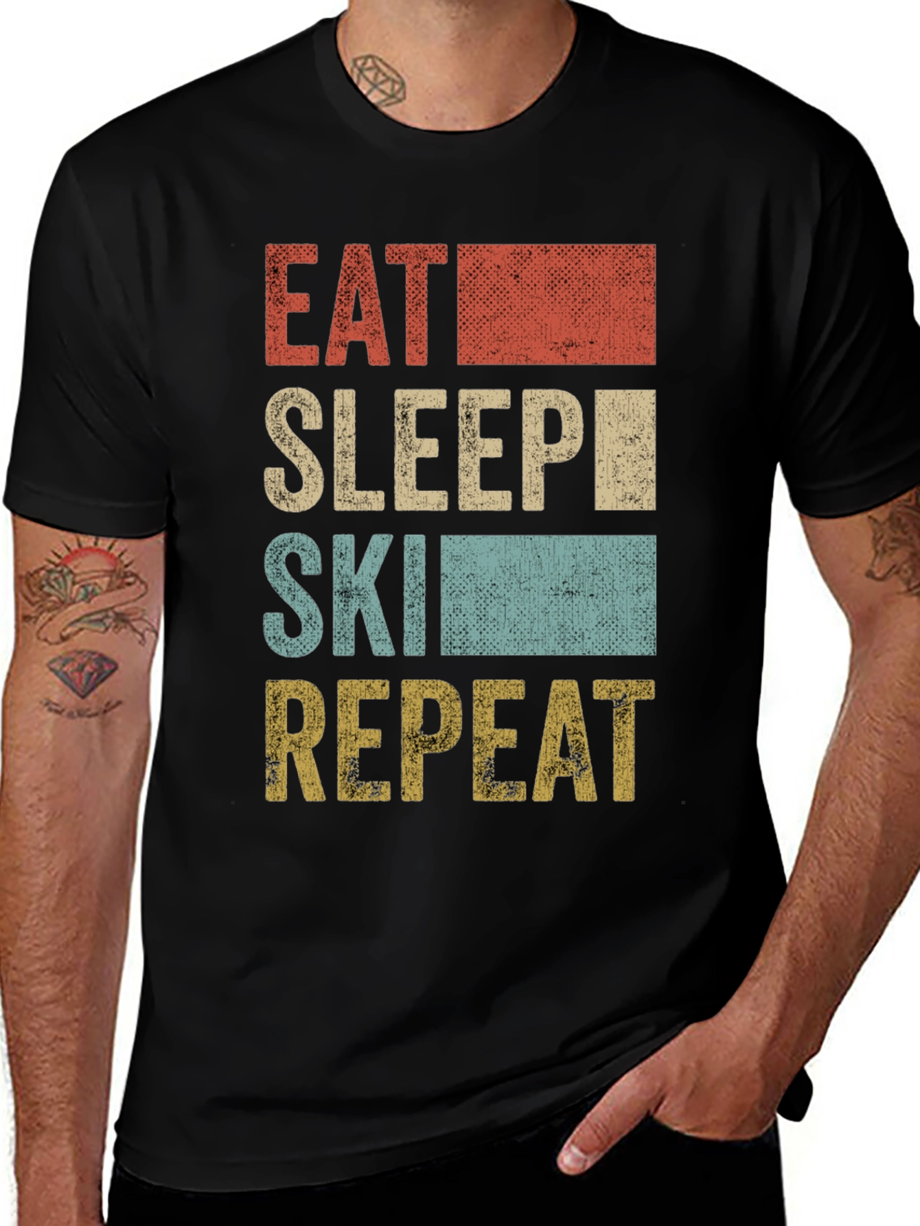 Variant 4 of Eat Sleep Ski Repeat Retro T-Shirt