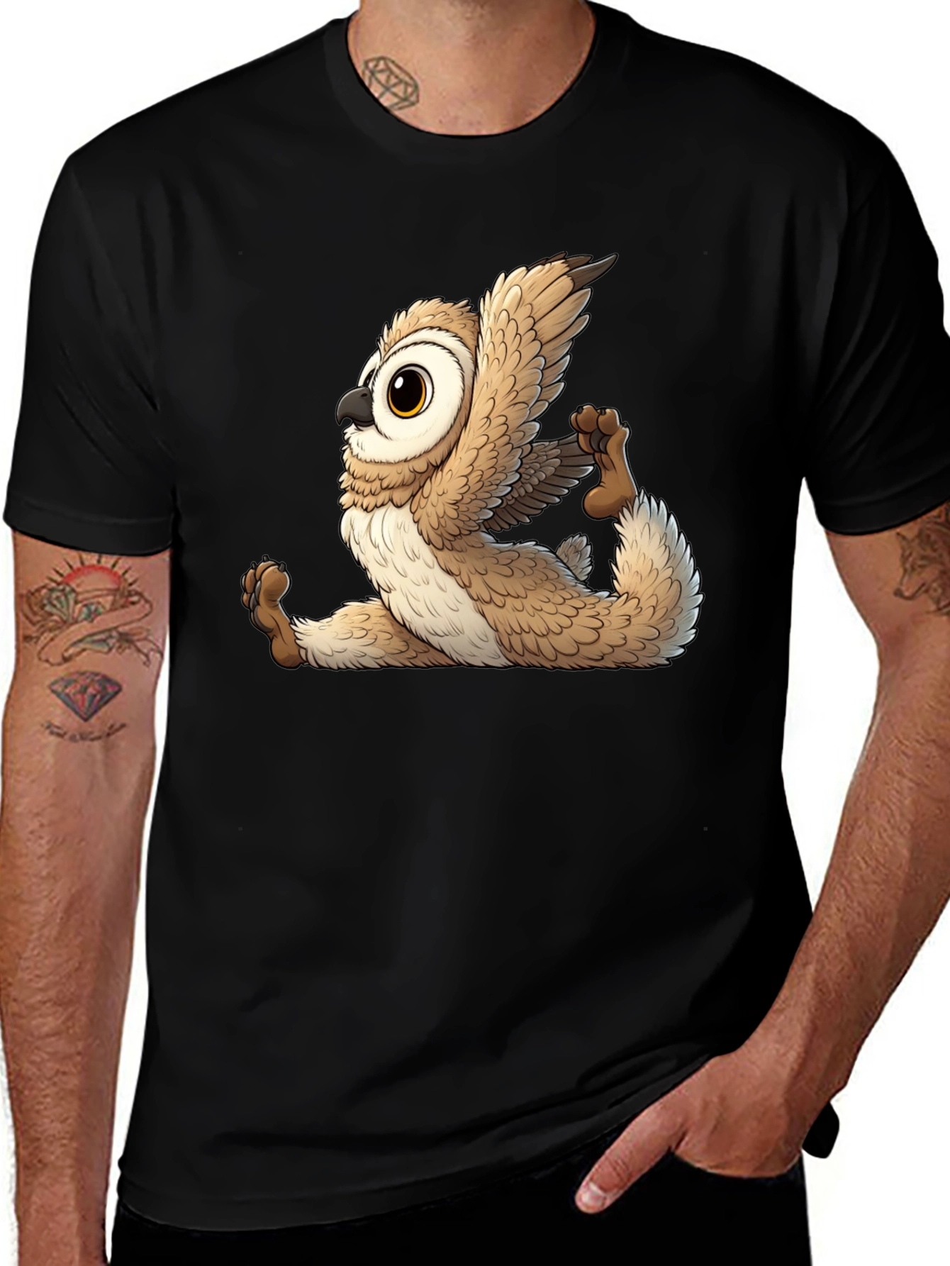 Variant 29 of Yoga Owl Graphic Tee - Black Cotton Blend
