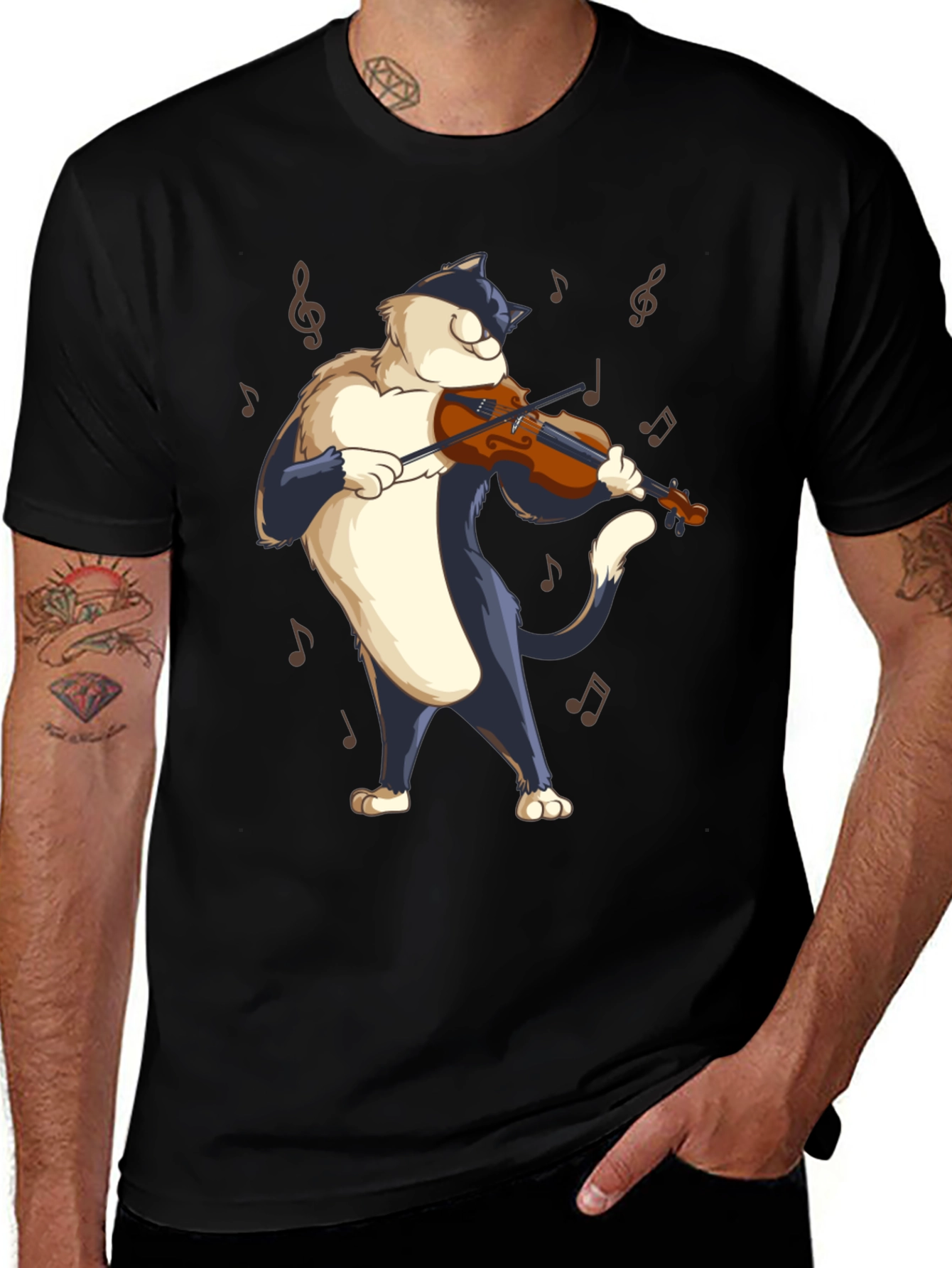 Variant 7 of Cat Violinist Black T-Shirt - Musical Feline Tee