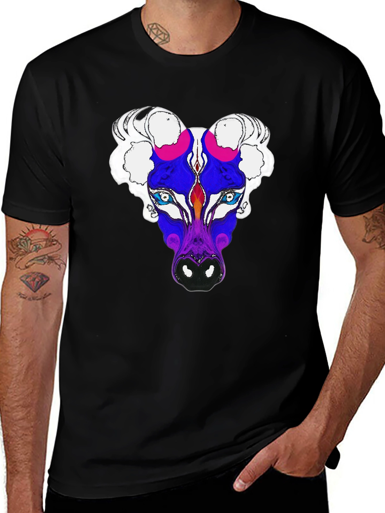 Black Abstract Bull Graphic Tee - Men's Black T-Shirt main image