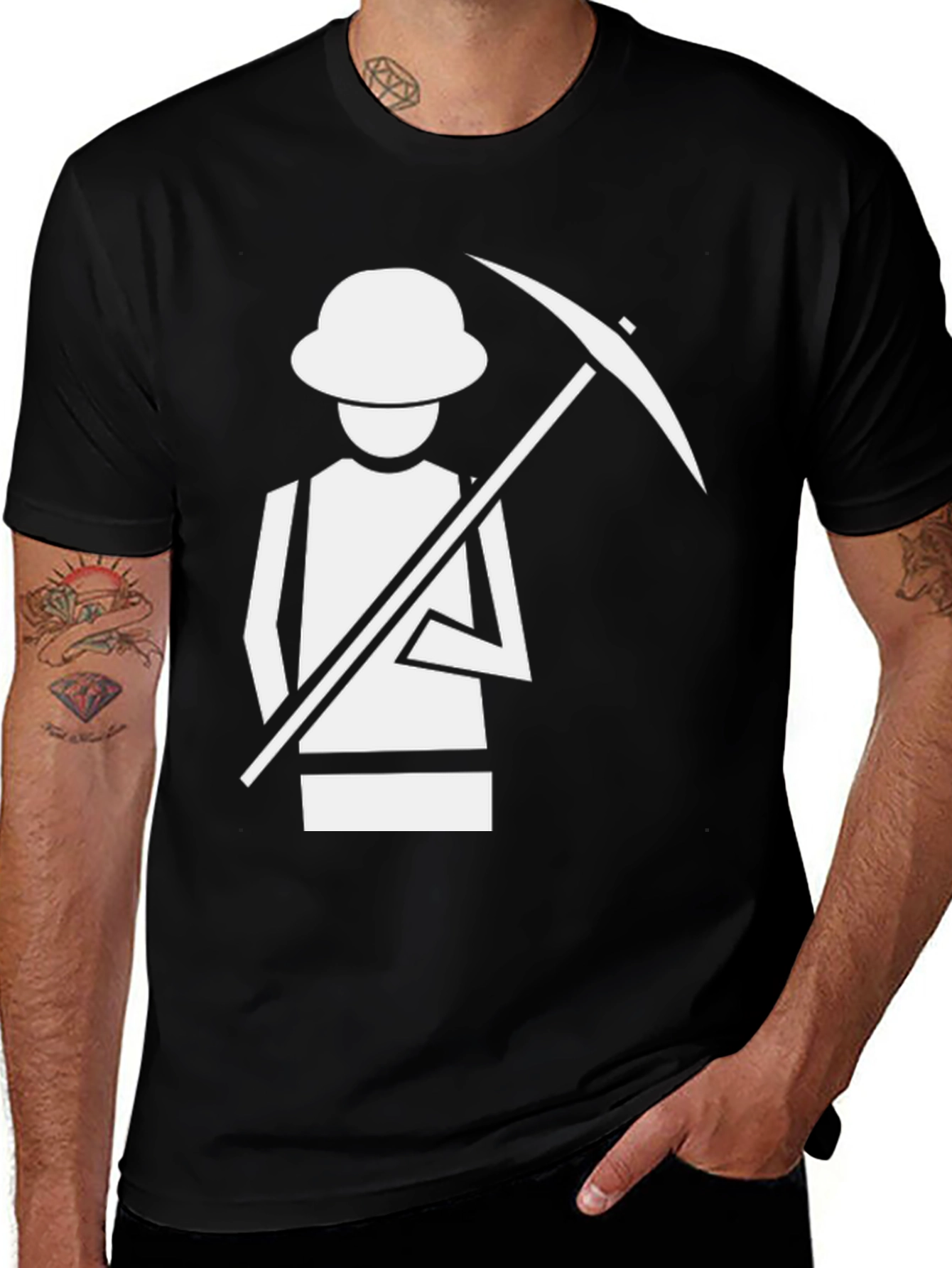 Variant 9 of Miner Graphic Tee - Black Cotton Blend Casual Shirt