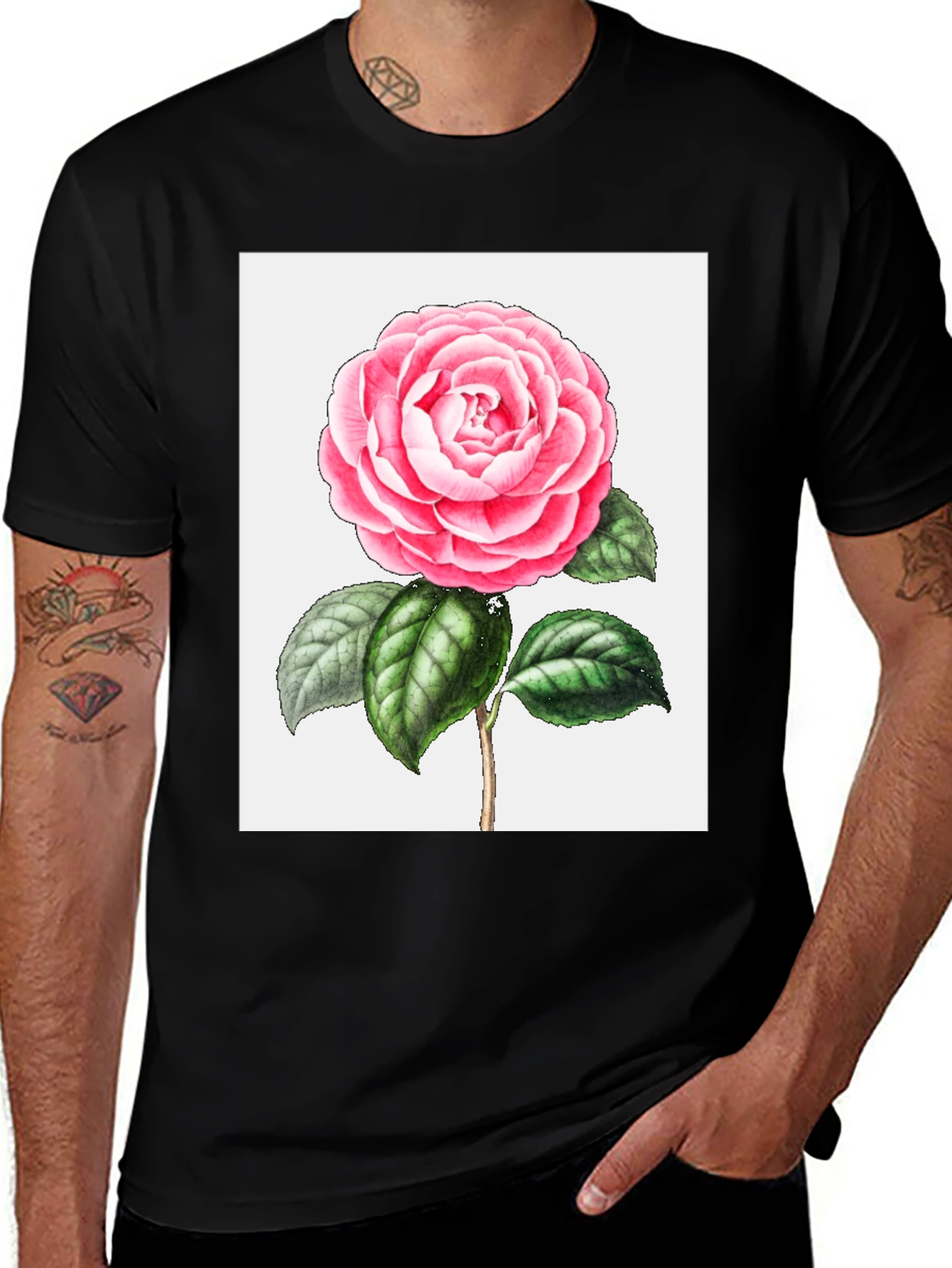 Floral Print Tee - Pink Camellia T-Shirt