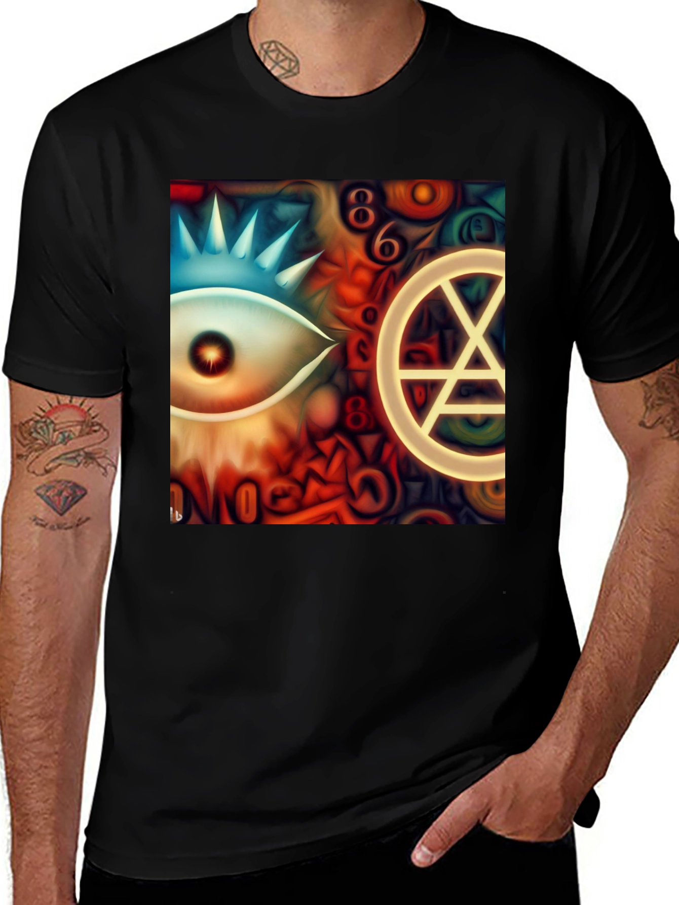 Variant 11 of Mystic Eye & Symbol Graphic Tee - Unique Design