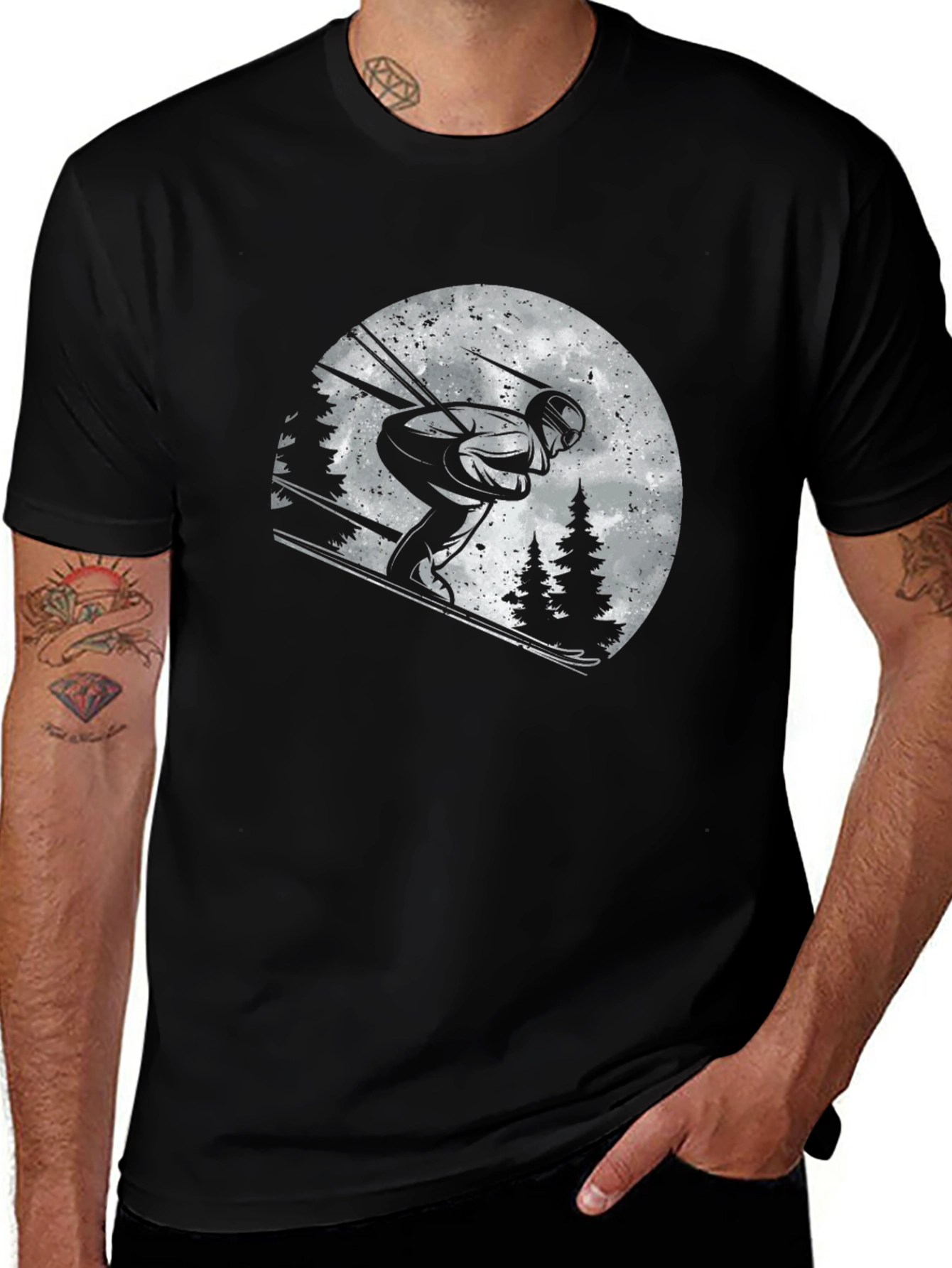 Variant 20 of Skiing Graphic T-Shirt - Black Cotton Tee