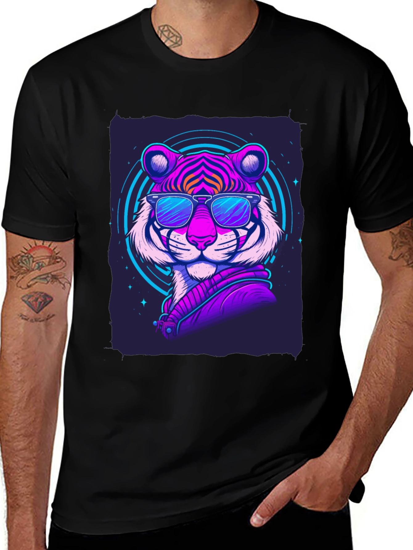 Variant 28 of Cool Tiger Graphic Tee - Retro Neon Style