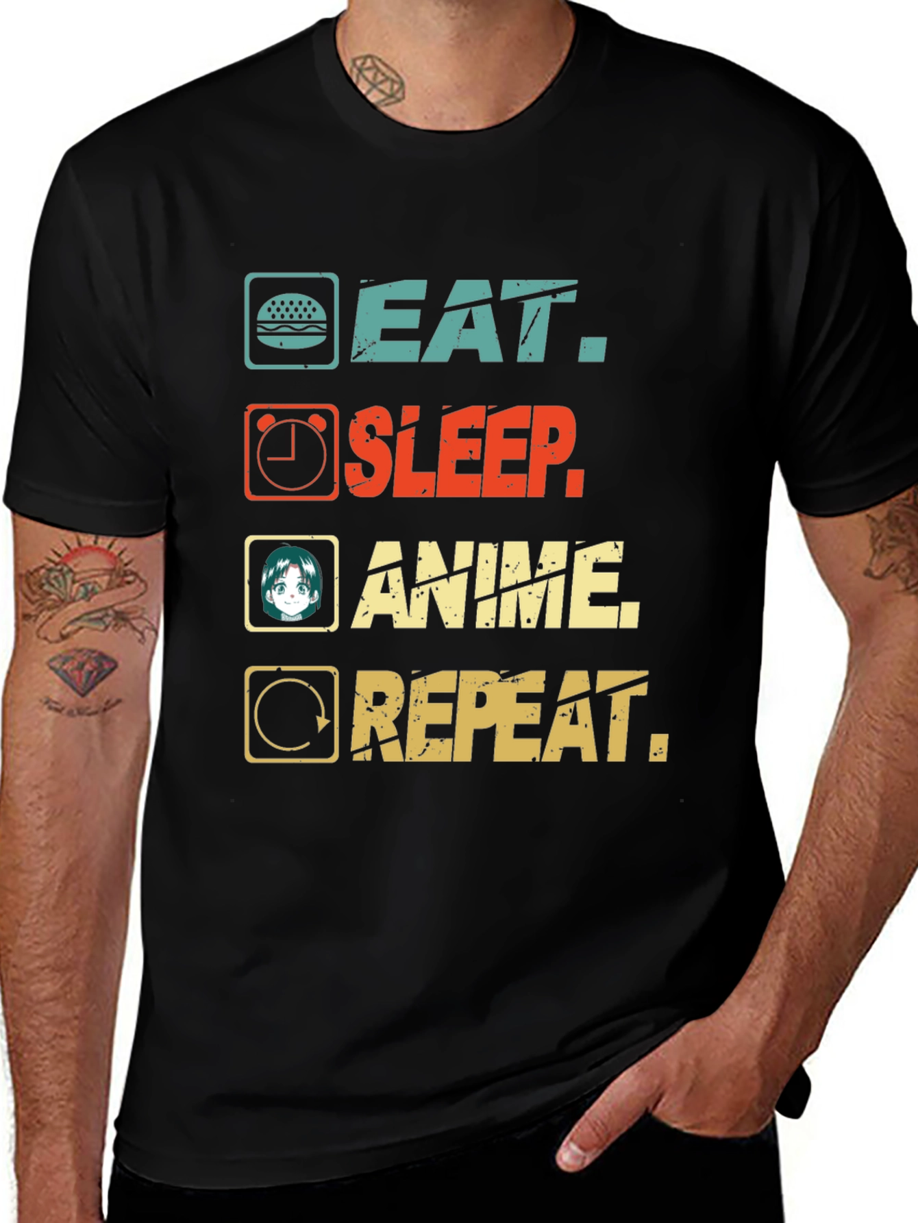 Variant 2 of Eat Sleep Anime Repeat Graphic T-Shirt